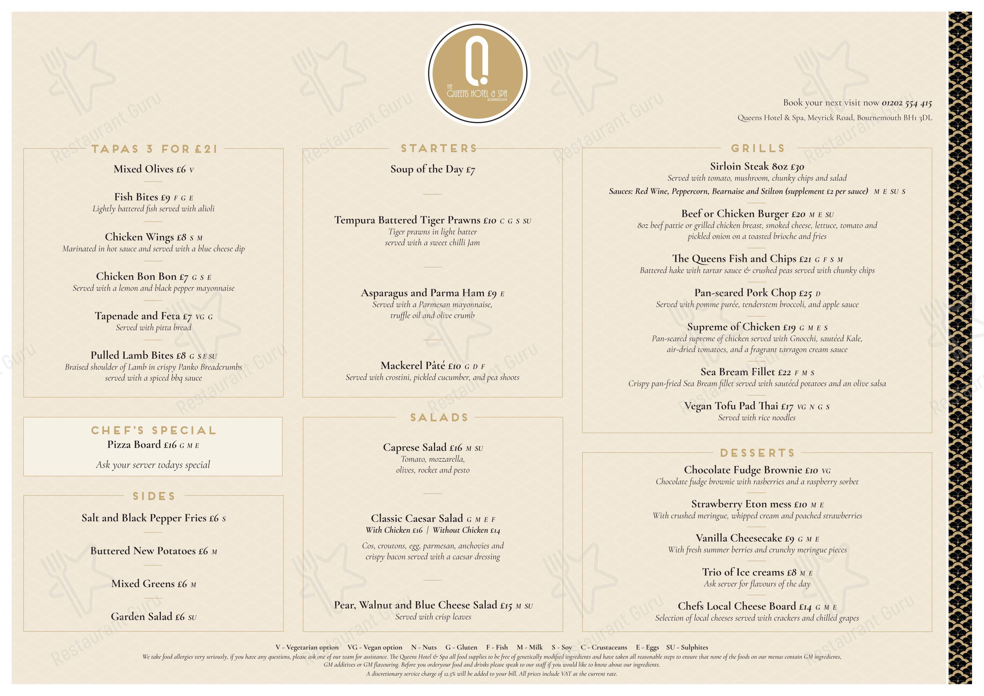 Меню ресторана The Queens Restaurant - 菜单