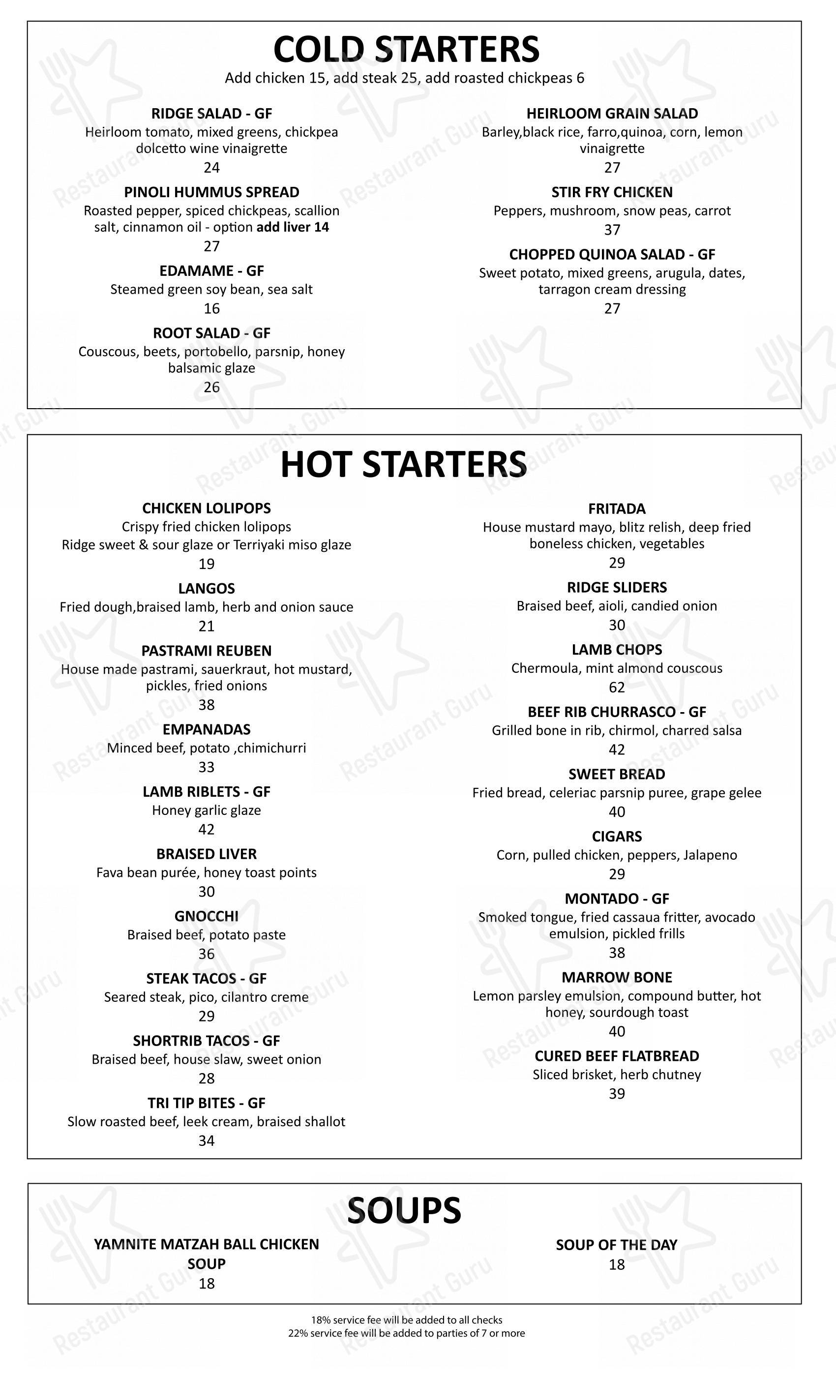 The Ridge Steakhouse в Монси - 菜单