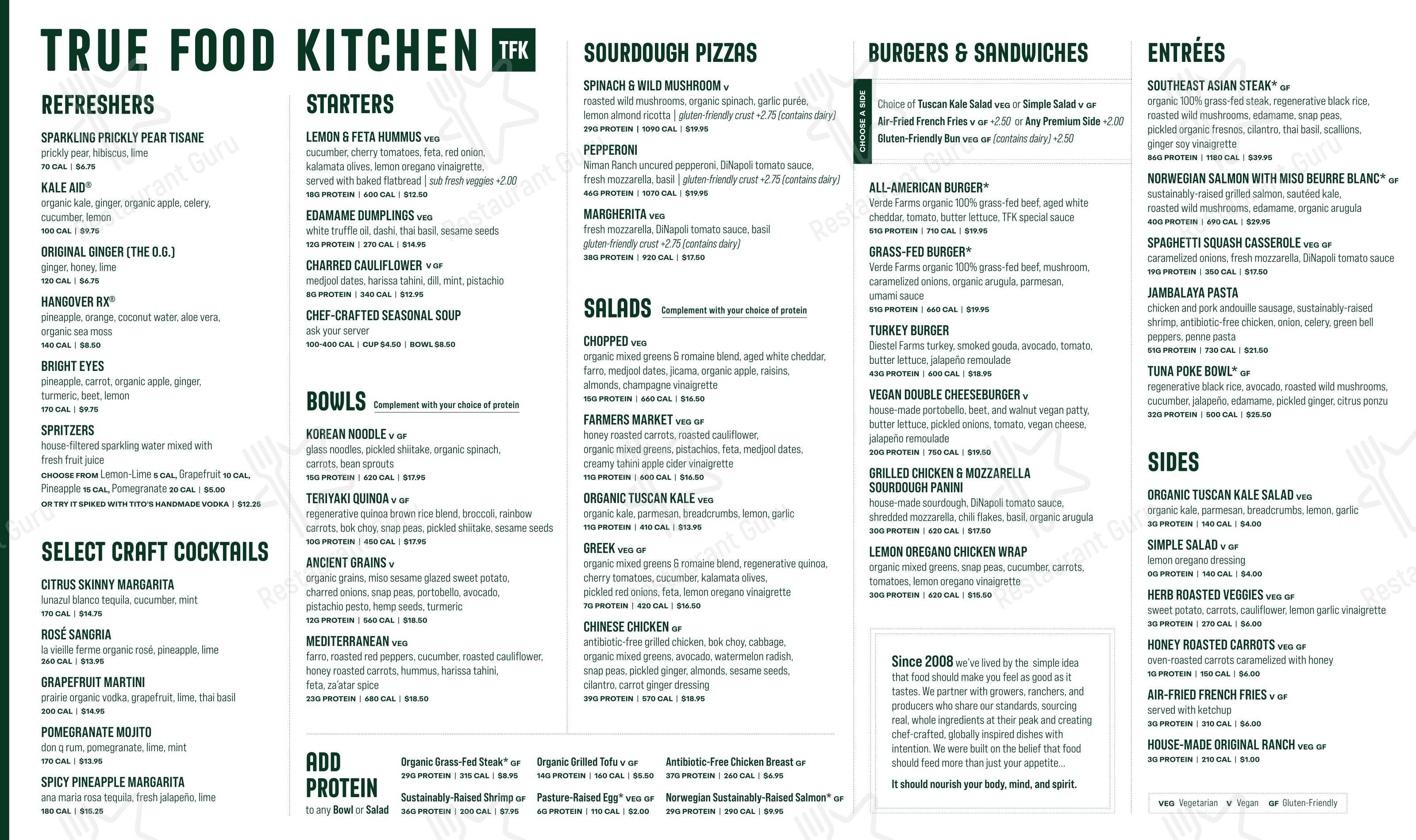 Меню ресторана True Food Kitchen - Меню