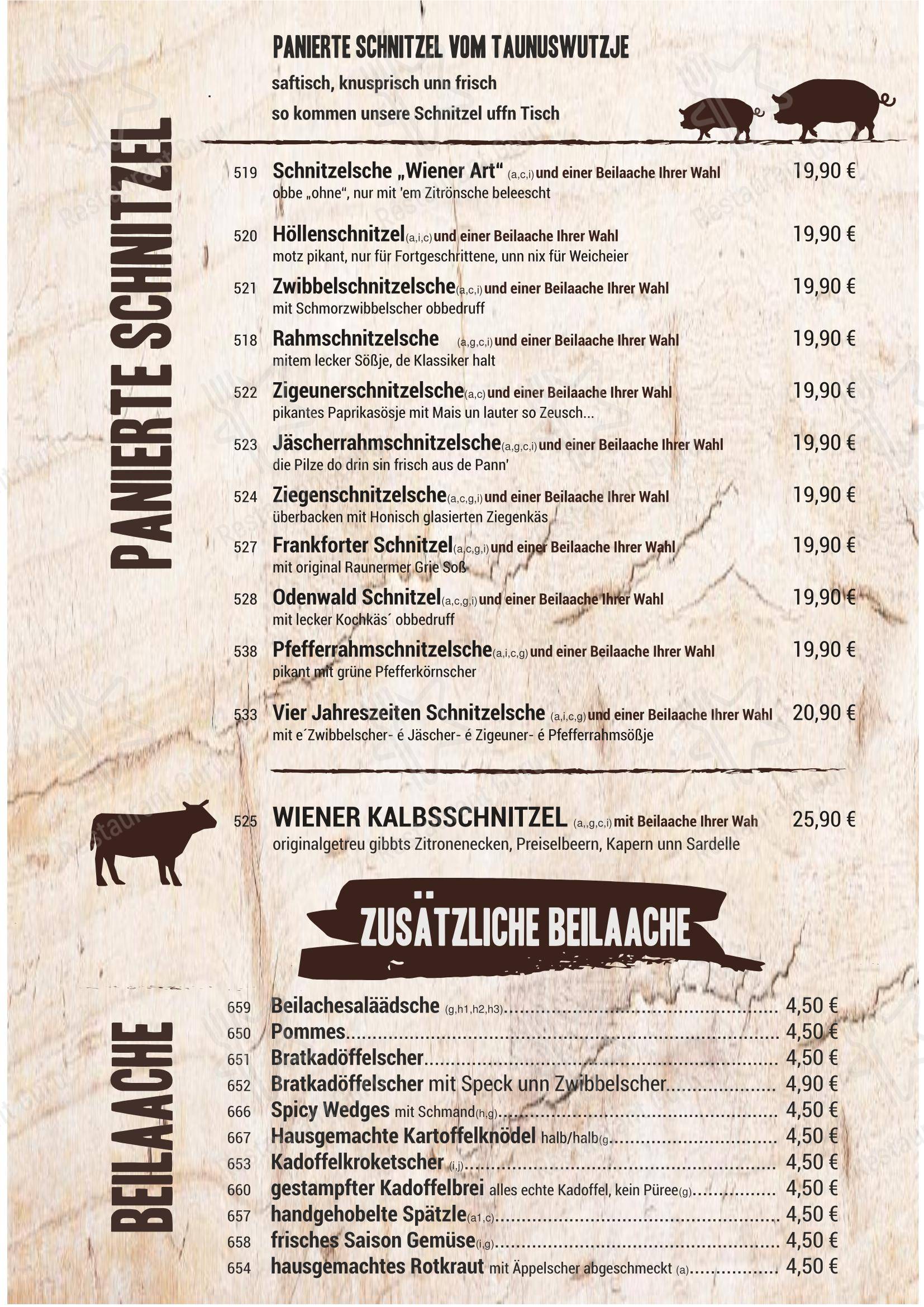 Меню ресторана Zum Bembelsche - Меню