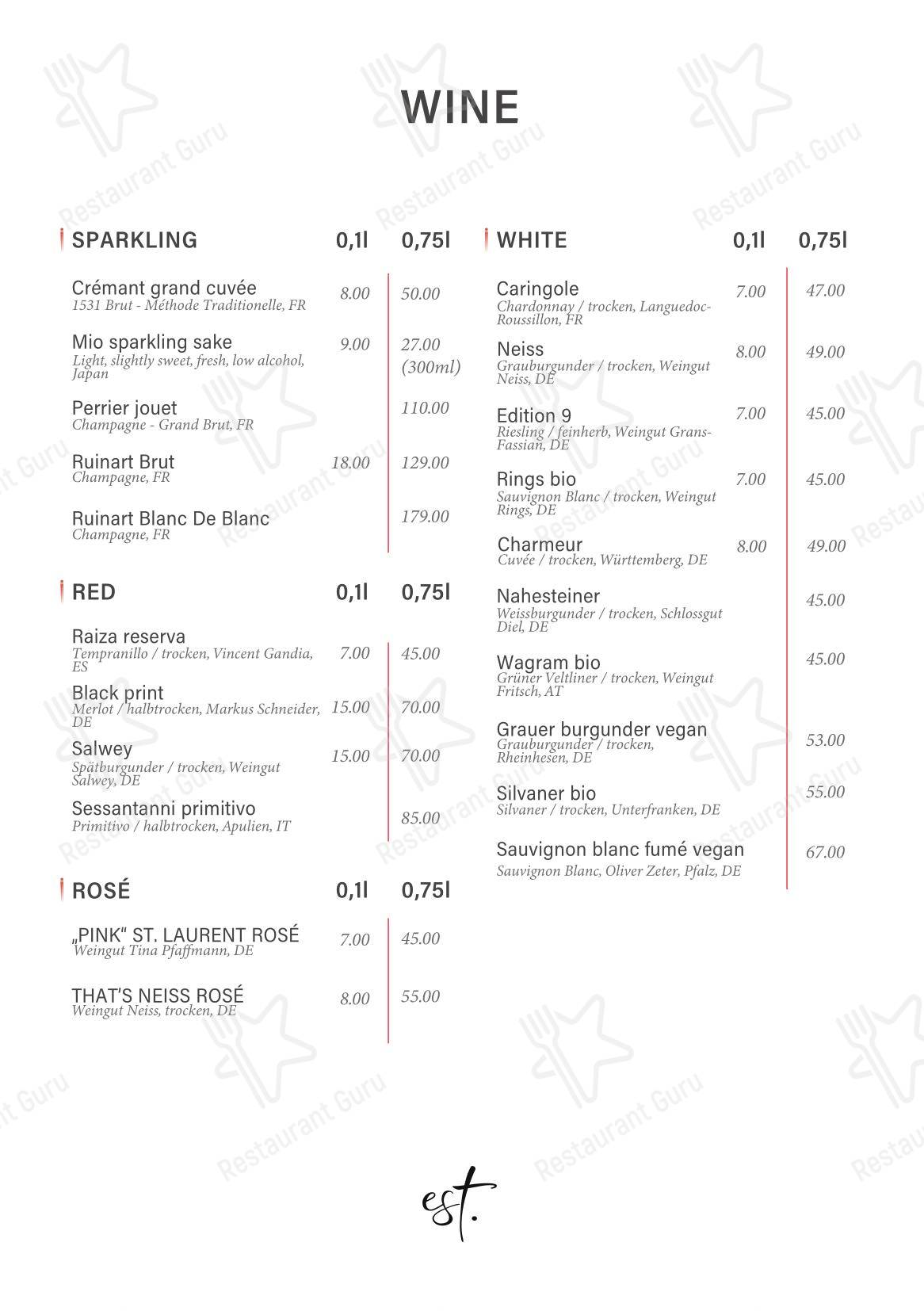 Меню ресторана est. Japanese Restaurant - Меню