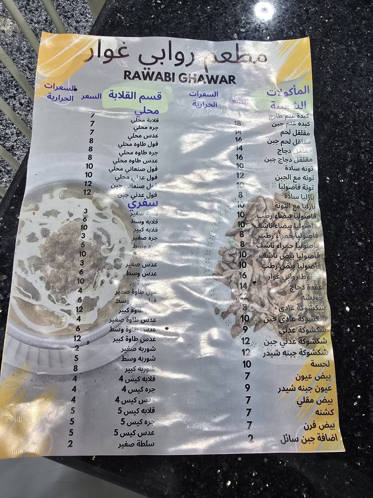 روابي غوار меню