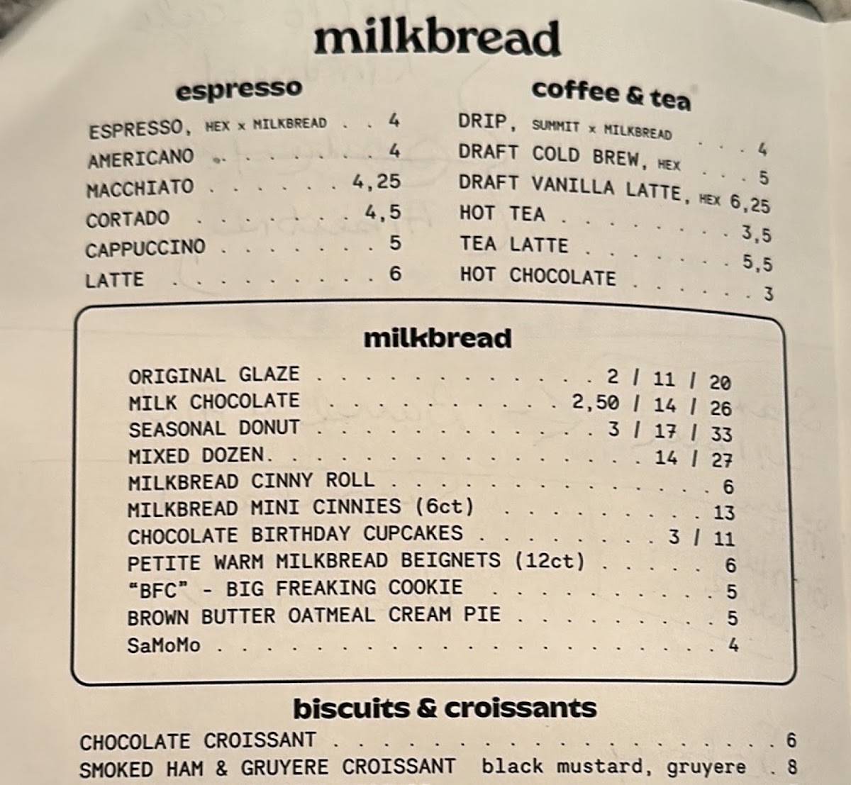 milkbread меню