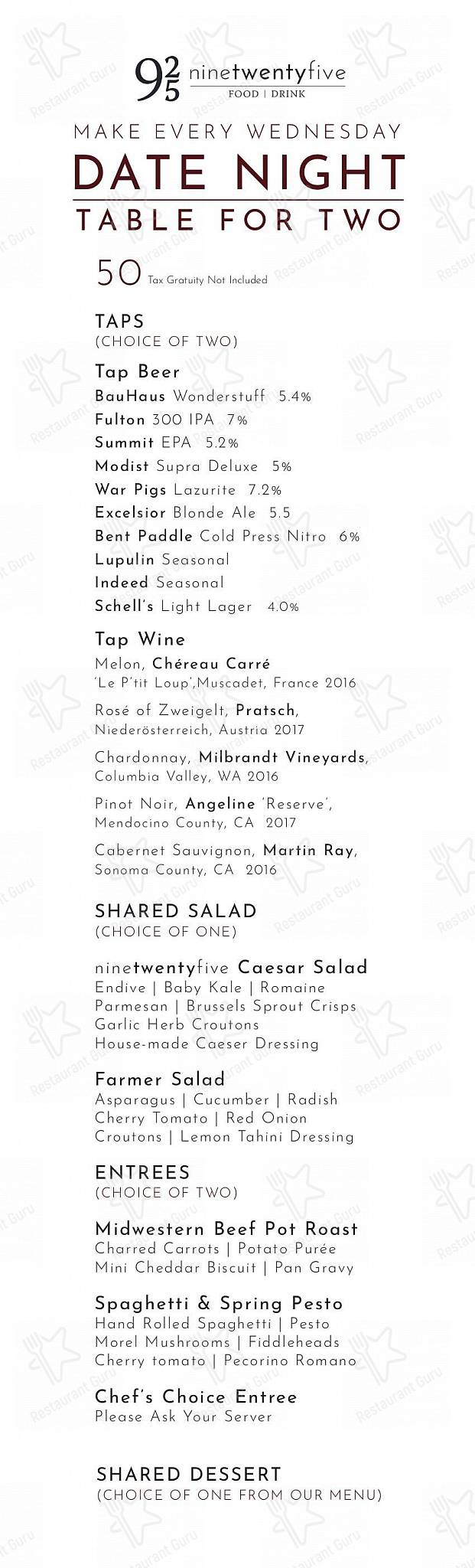 Dinner Menu паба и бара Belle & Grey в Уайзете