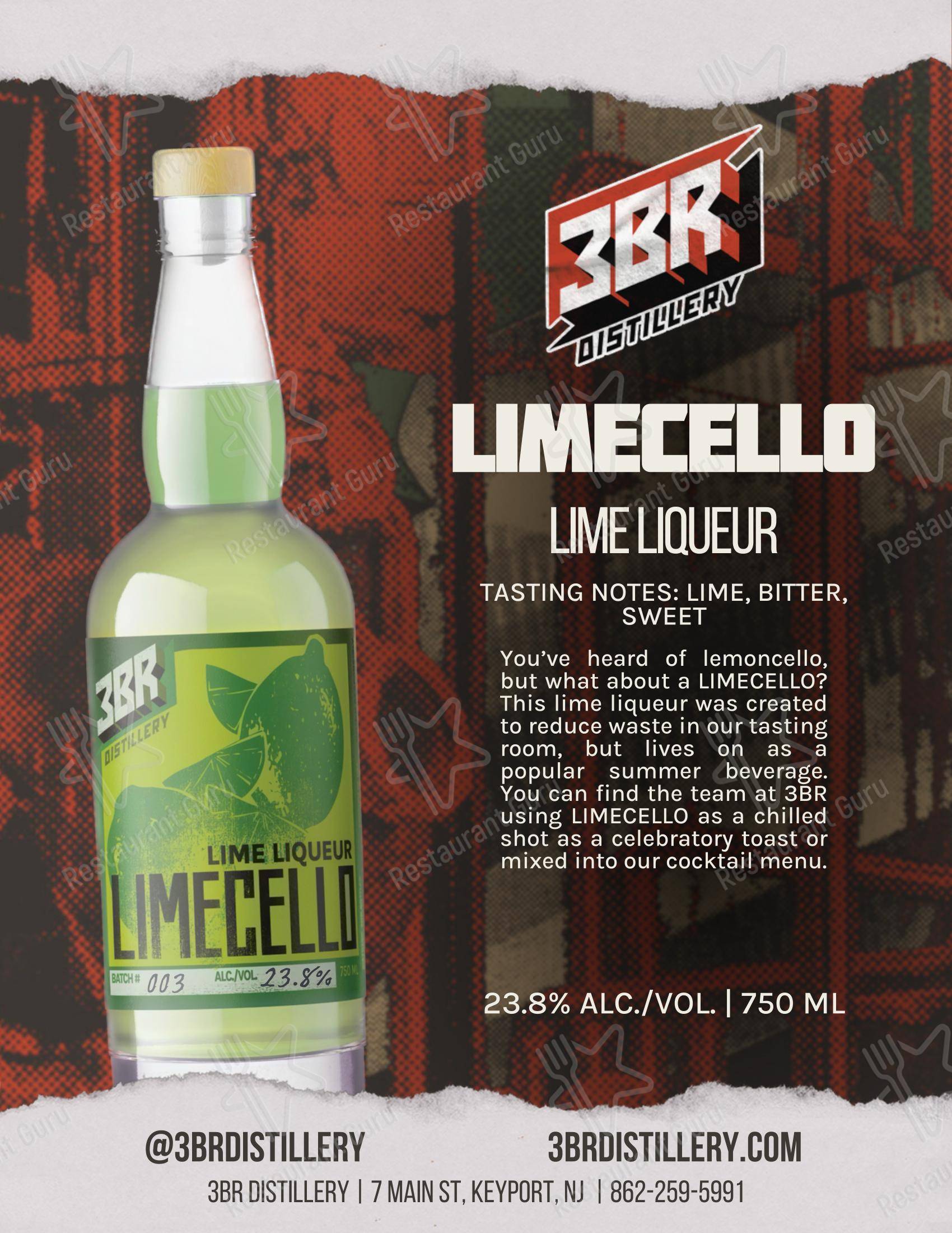 Меню напитков паба и бара 3BR Distillery