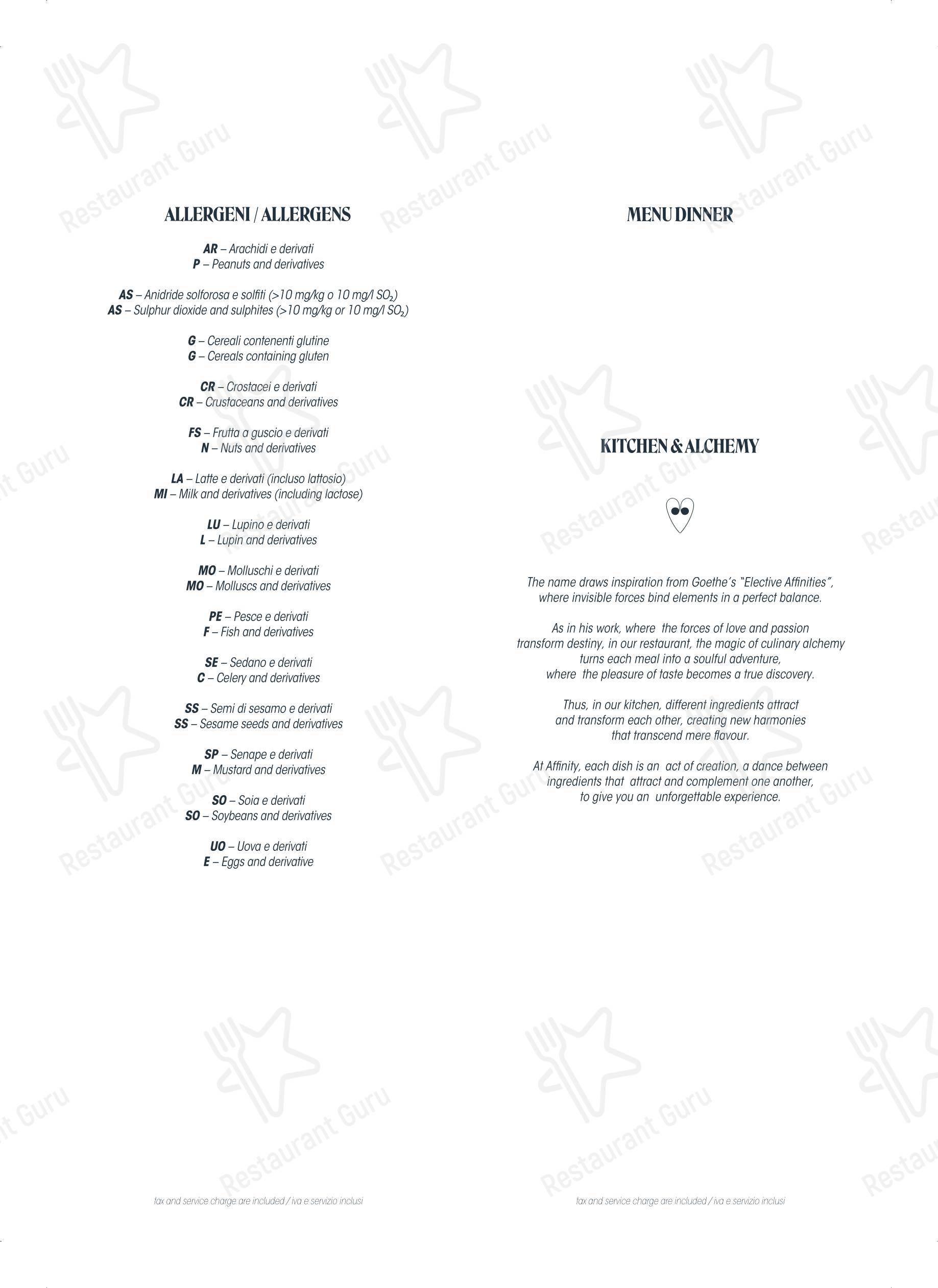 Меню ресторана Affinity Kitchen & Alchemy Restaurant - Ночное меню