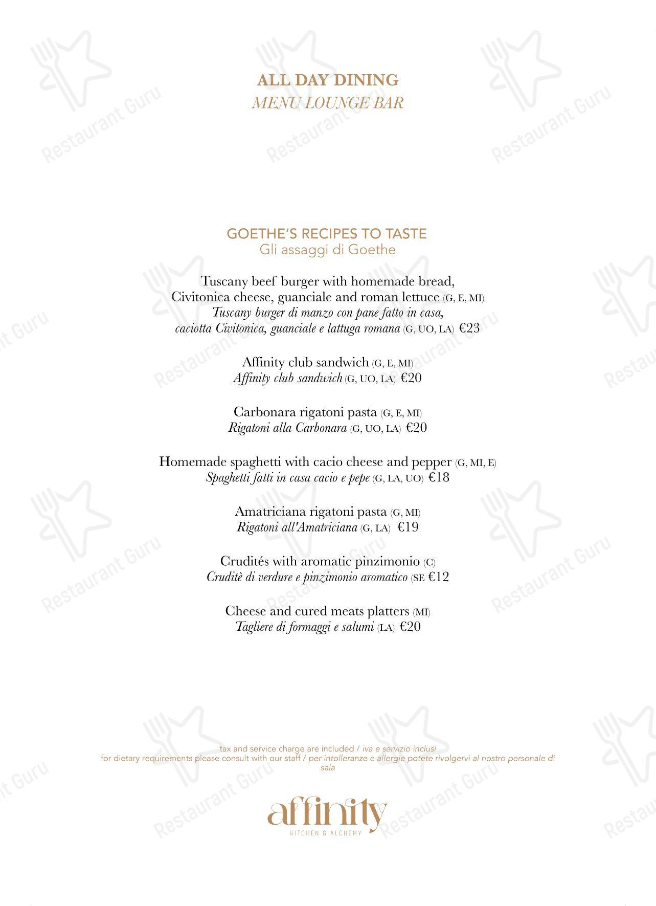 Меню ресторана Affinity Kitchen & Alchemy Restaurant - Основное меню