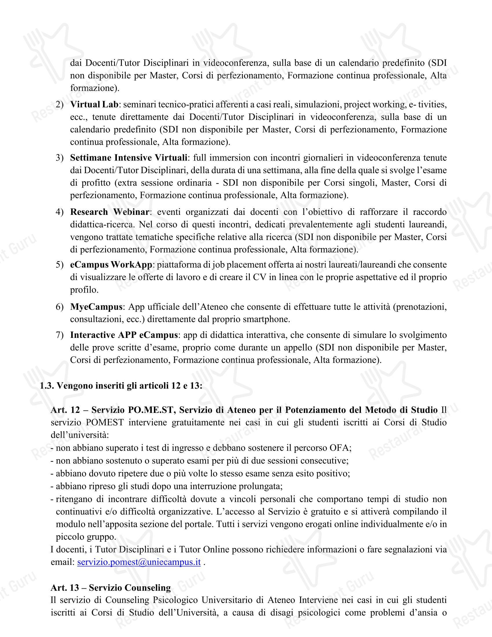 Меню пиццерии Bar Asti в Риме