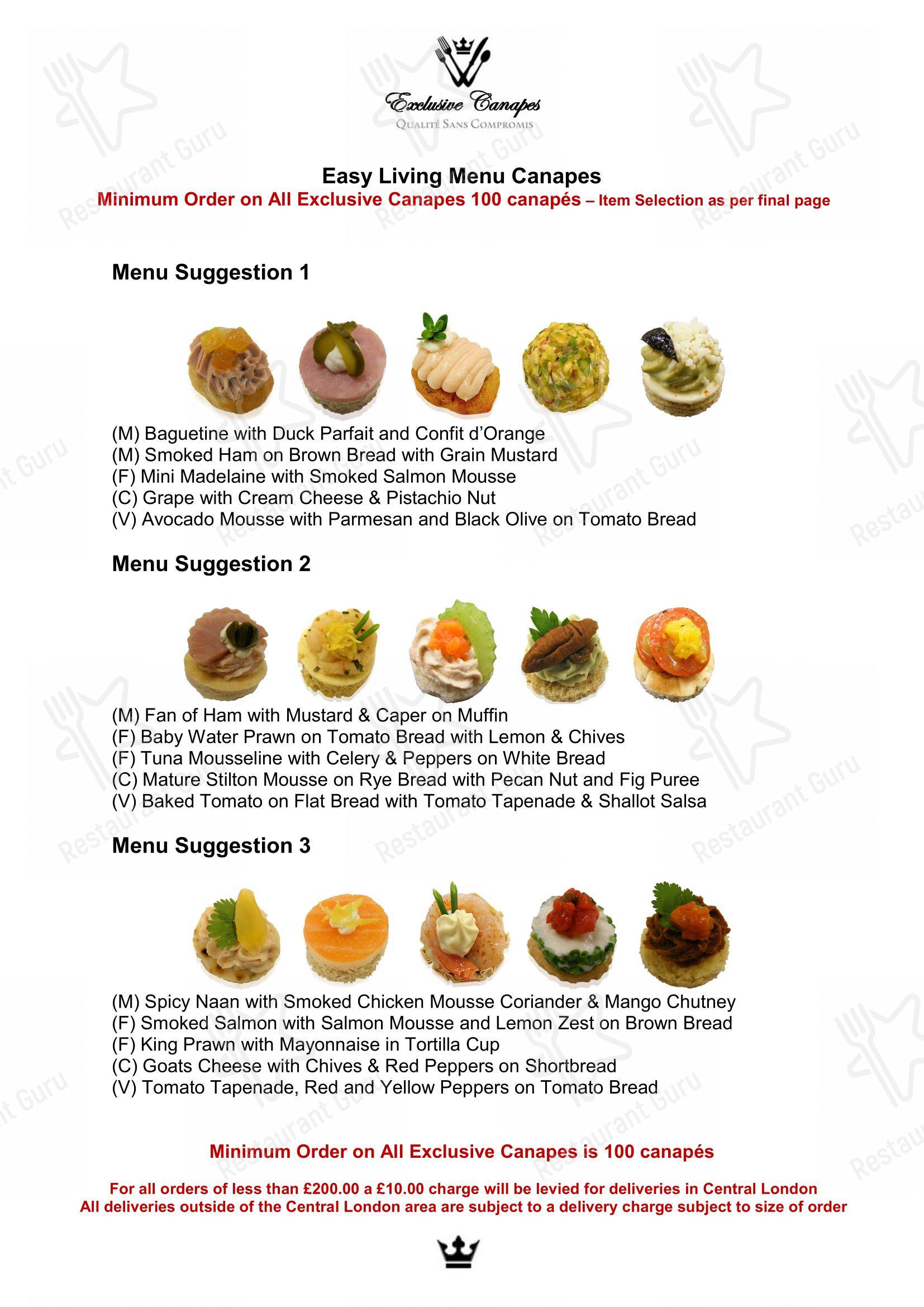 Меню Canapés Direct - Меню