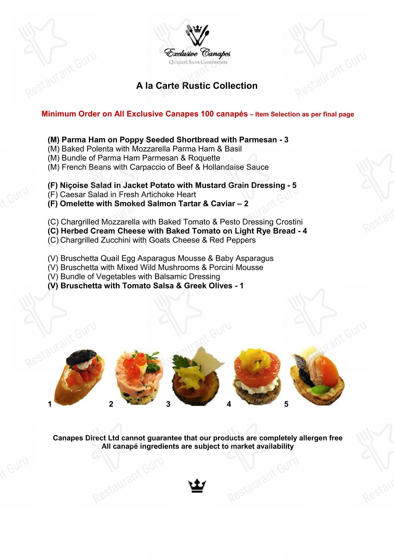 Меню Canapés Direct - Меню