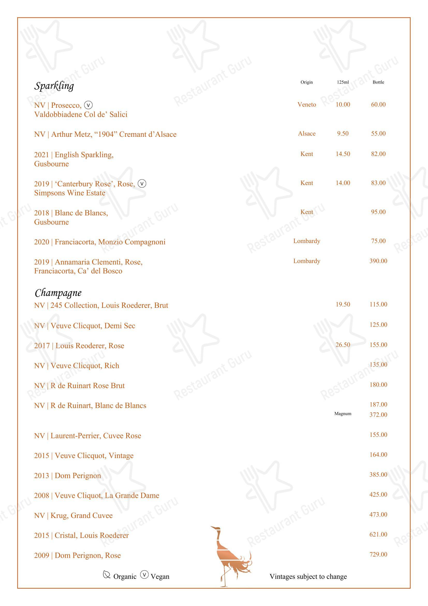 Меню ресторана Cheals - Group Booking Menu