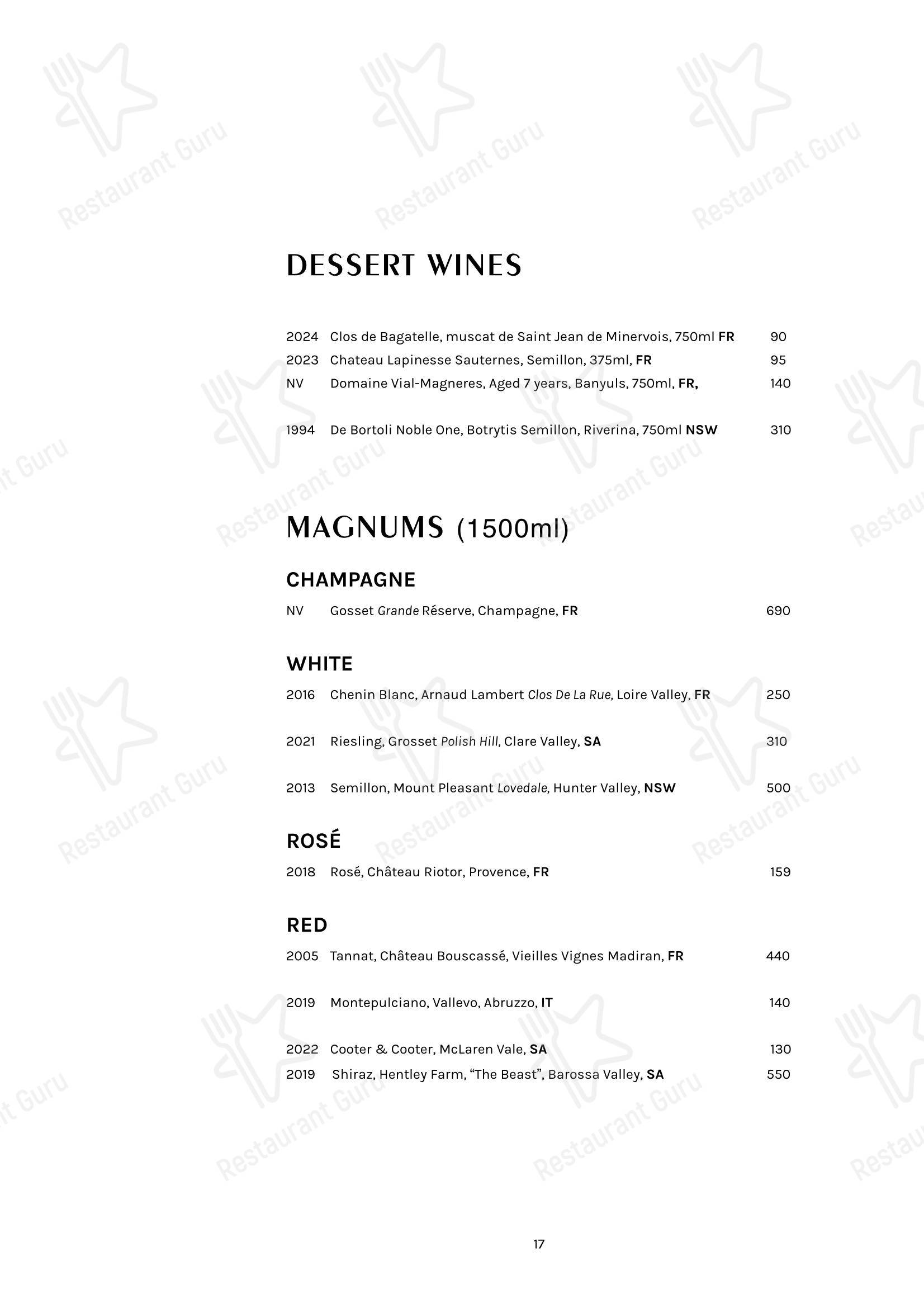 Ночное меню ресторана Chez Beckett's