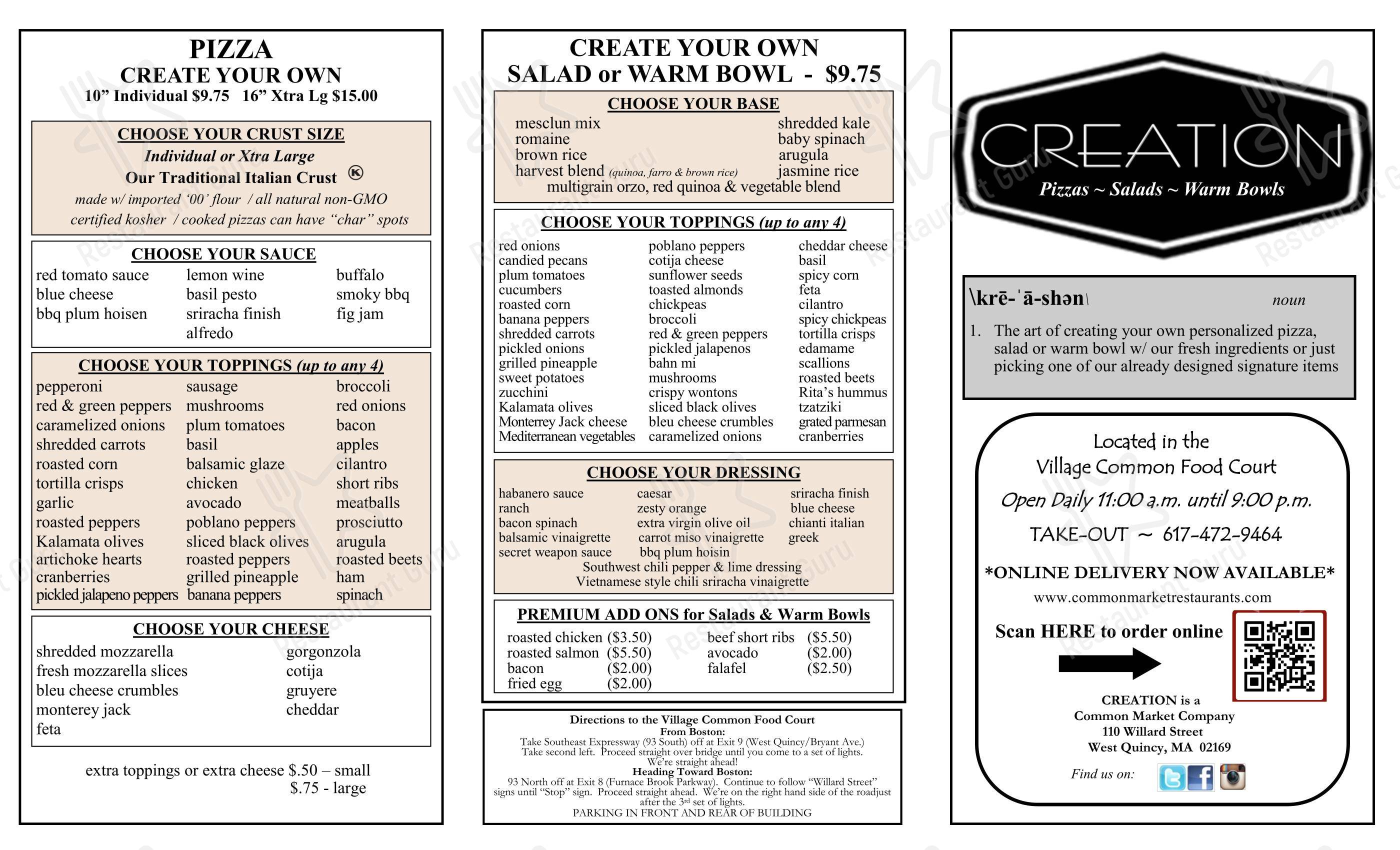 Boronia Catering Menu Pack ресторана Common Market Restaurants