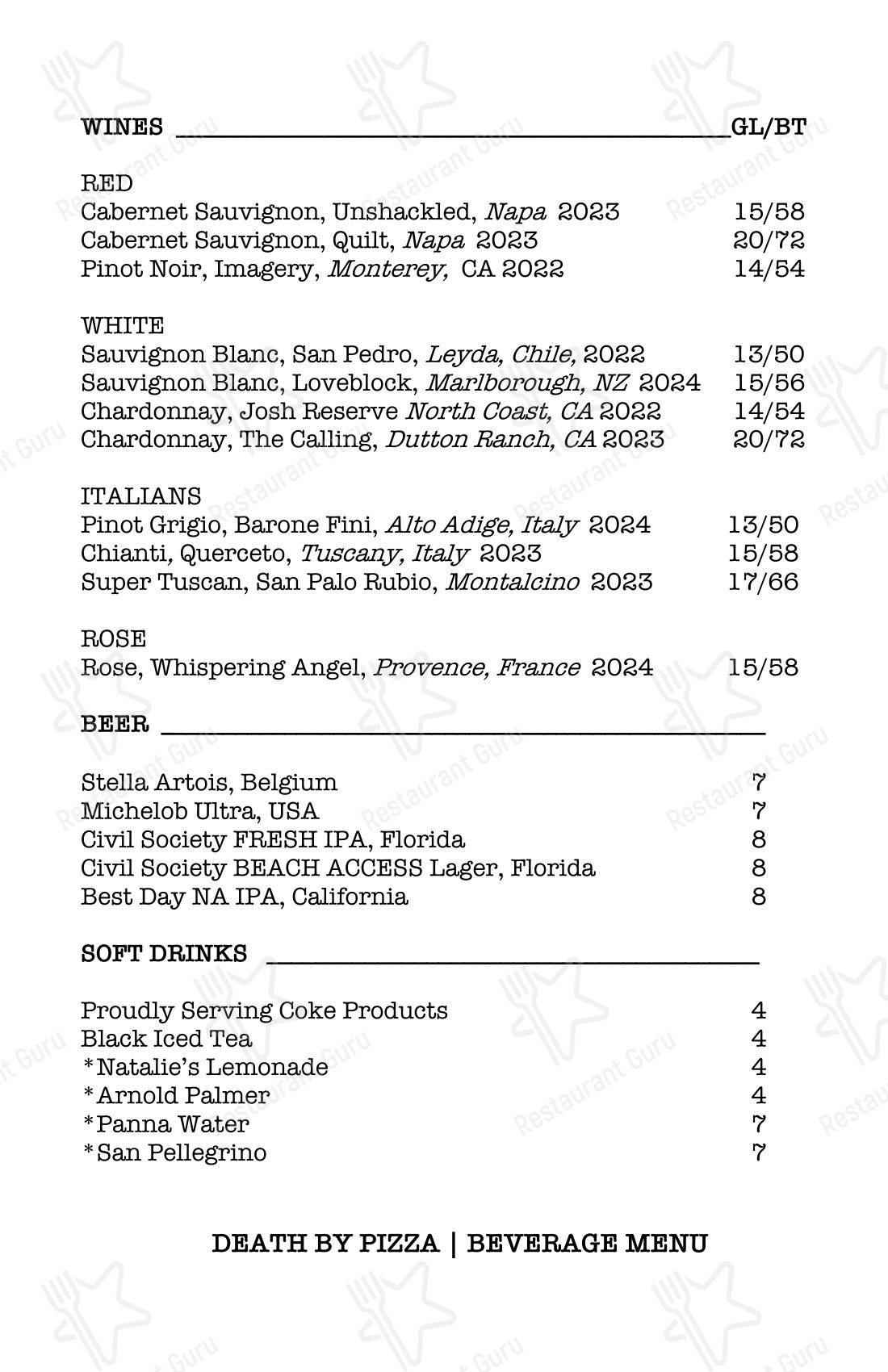 Death By Pizza West Delray в Боках-Ратоне - Коктейльная карта
