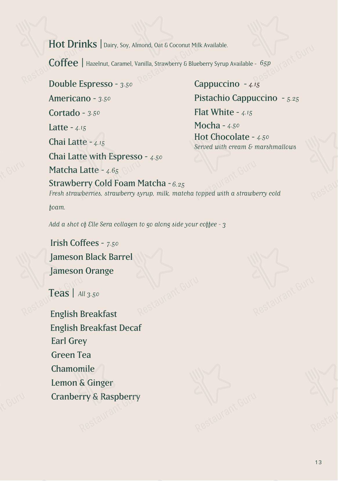 Меню паба и бара Emily's - Lunch Menu