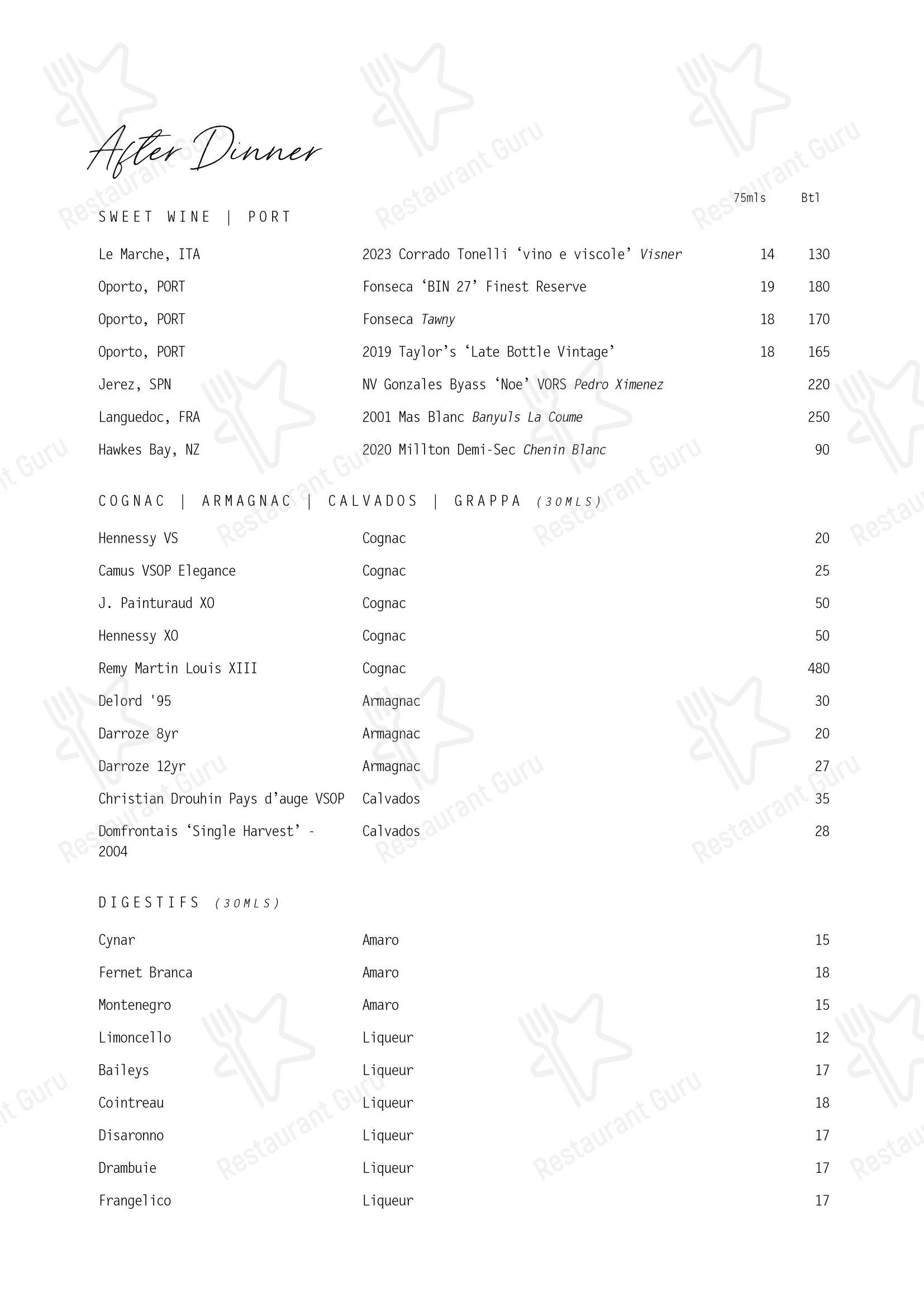 Lunch Menu ресторана Esther Restaurant в Окленде