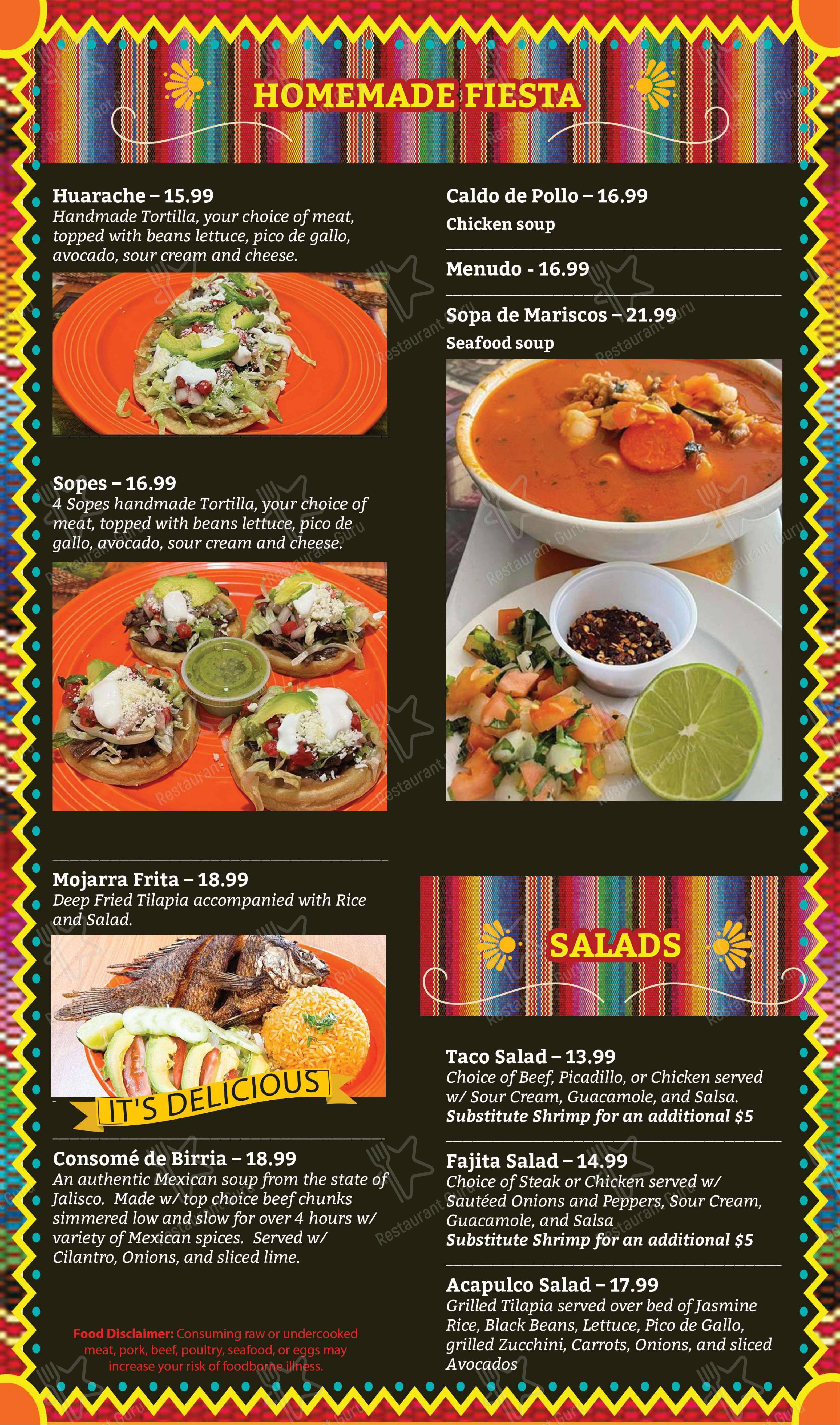 Меню паба и бара Fiesta Cafe Bar в Рочестере