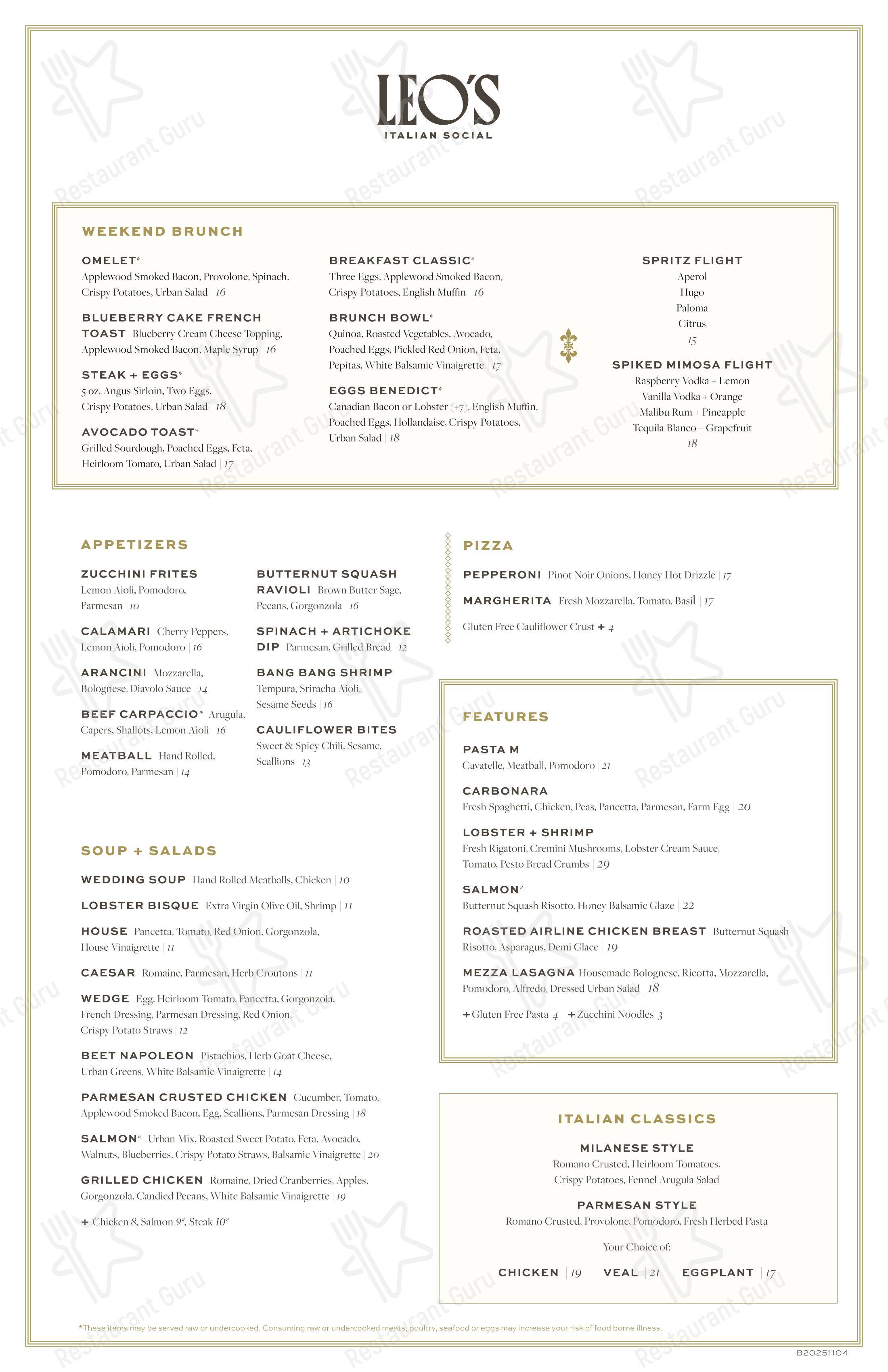 Leo's Italian Social в Ролях - 菜单