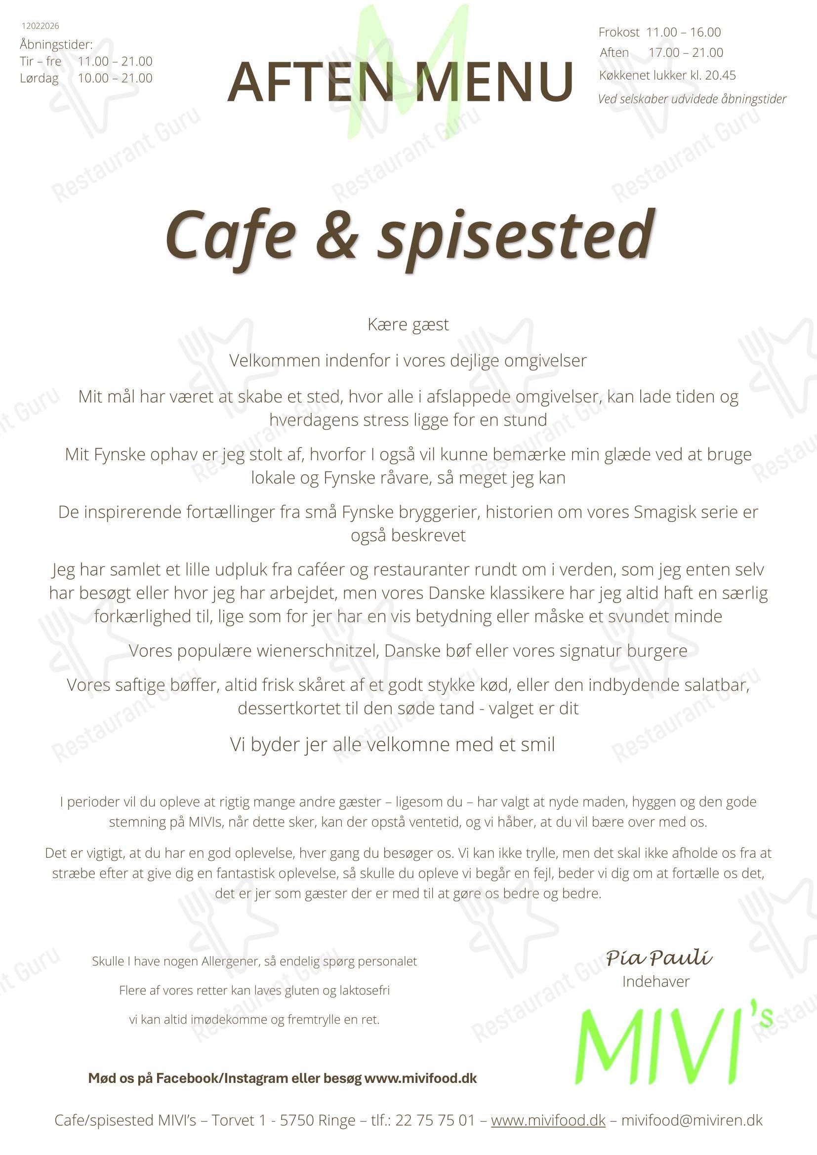 MIVI's café & spisested в Ринге - Ночное меню