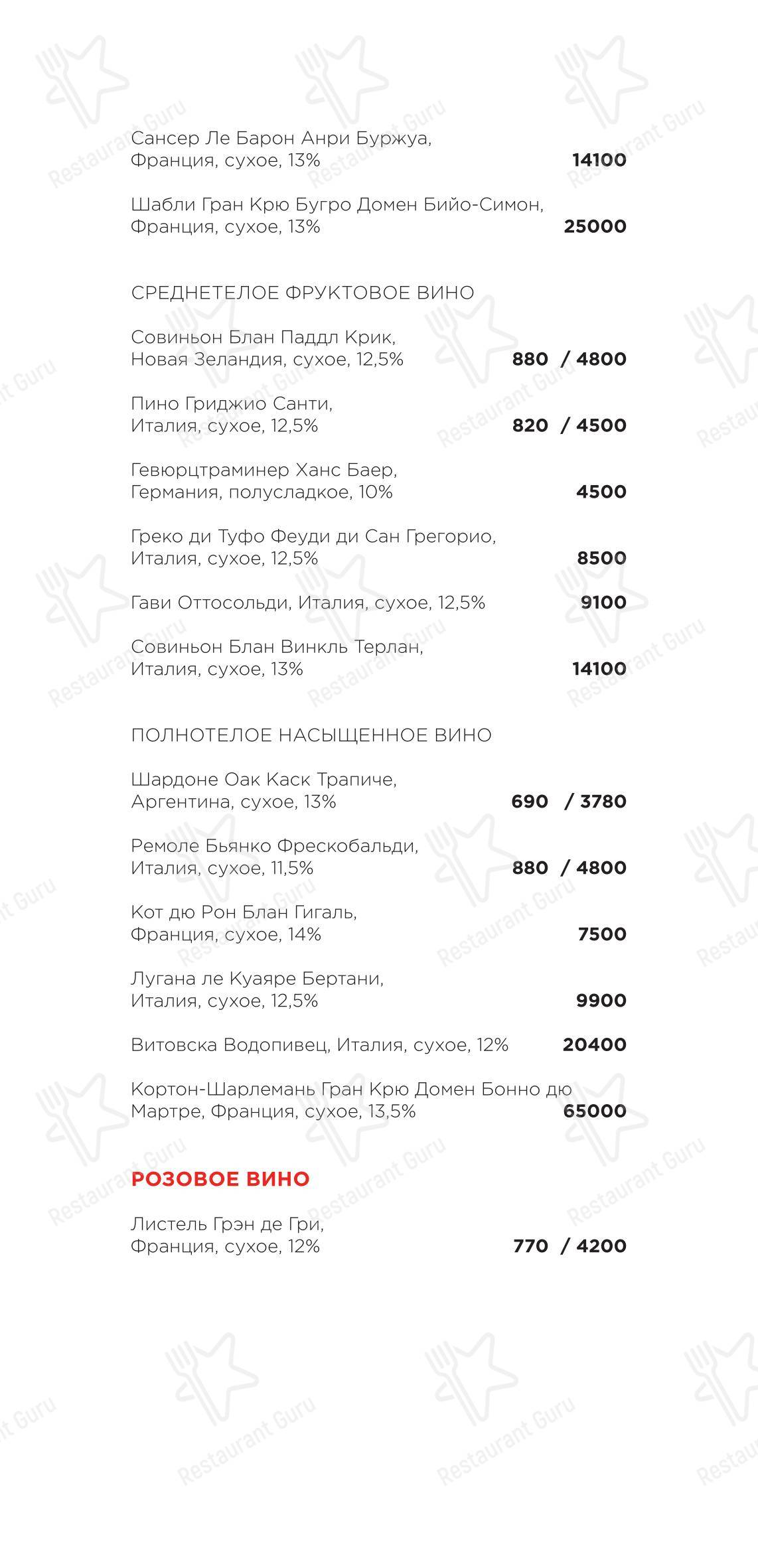Dinner Menu ресторана Раковая на Петроградке