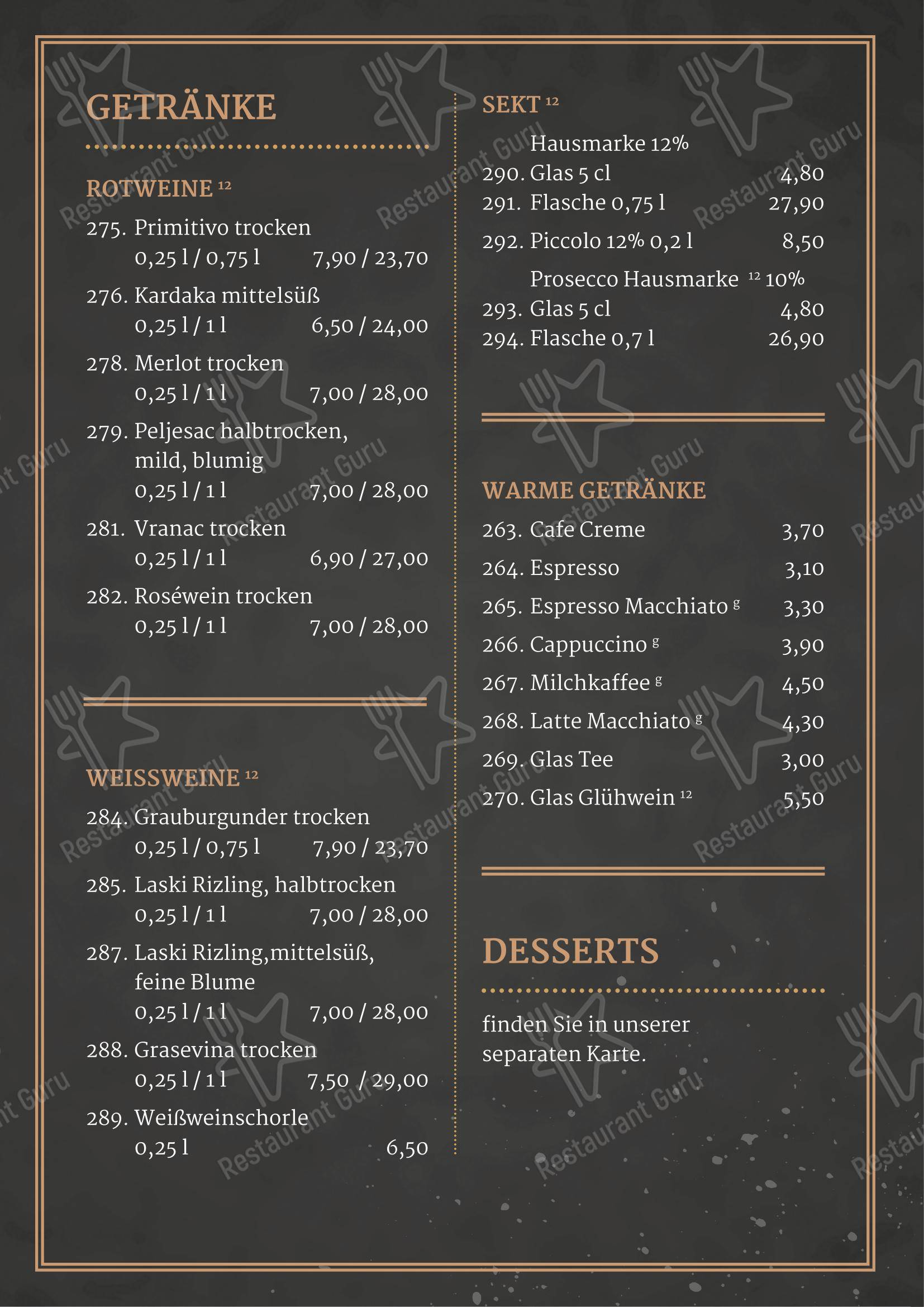 Меню ресторана Hotel Restaurant Hullmann