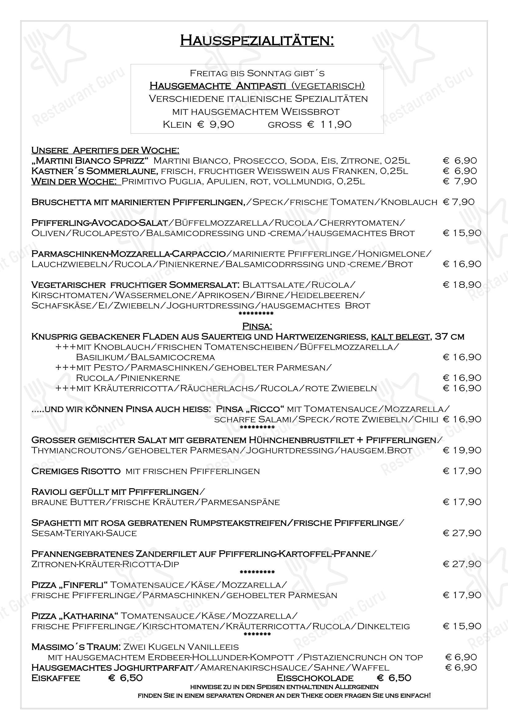 Коктейльная карта ресторана Restaurant Massimo в Инцелле