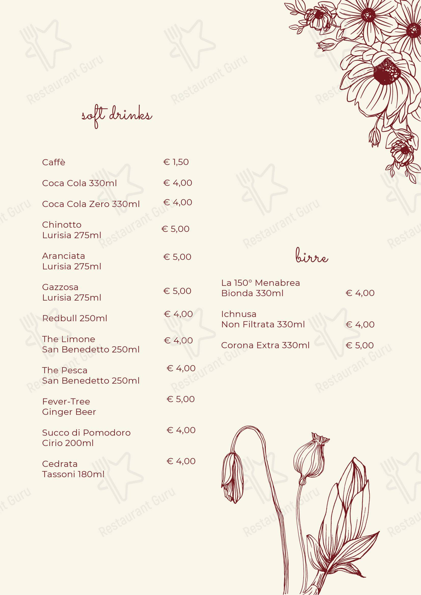 Меню Ristorante Fiorito - еда и напитки