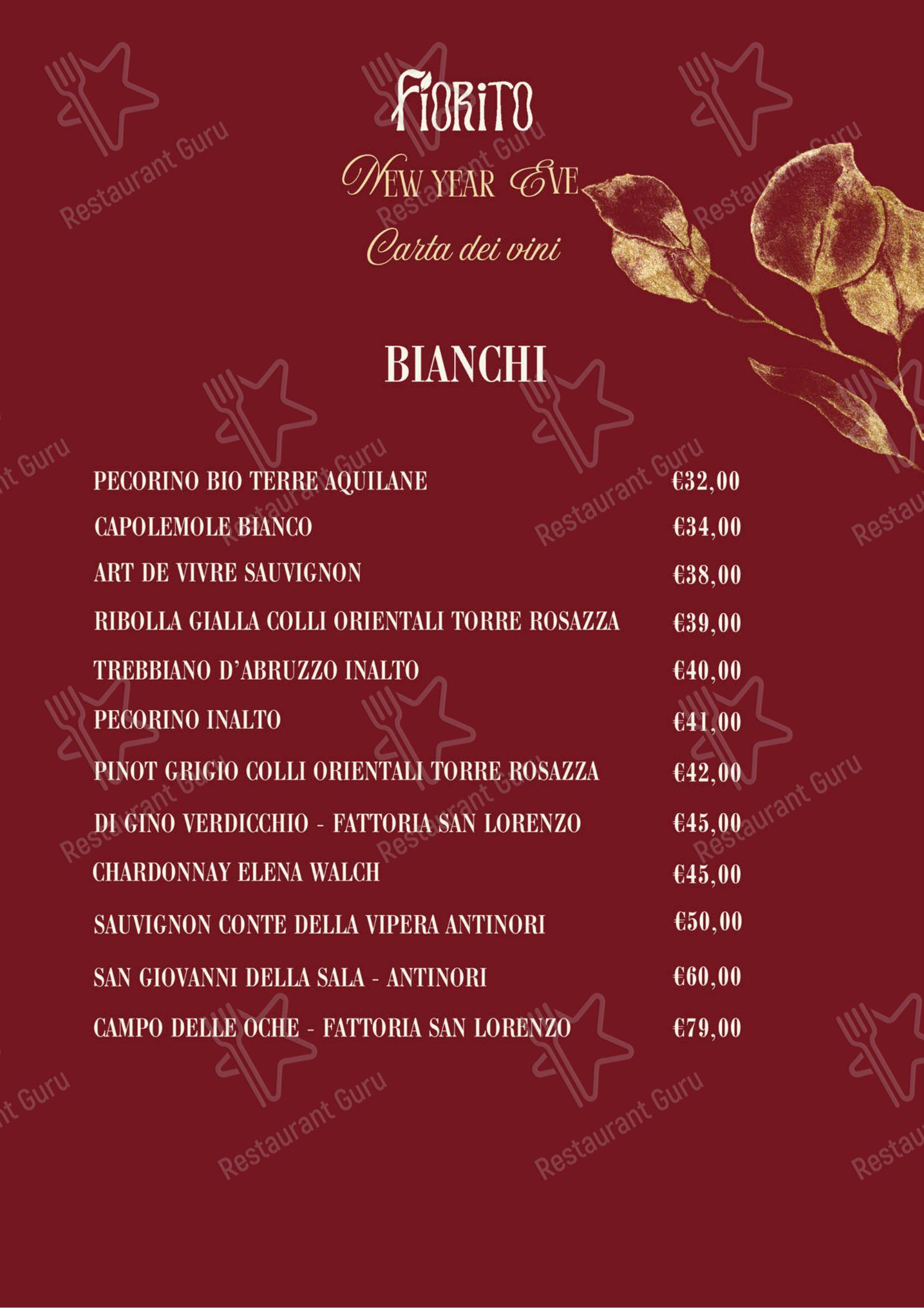 Меню ресторана Ristorante Fiorito