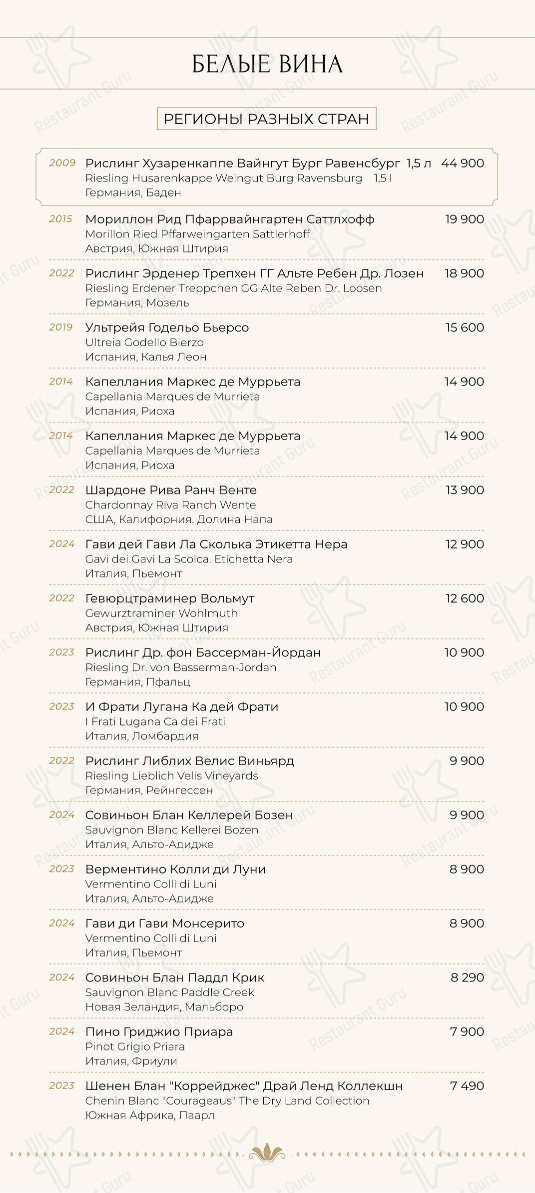 Меню Шануар - еда и напитки