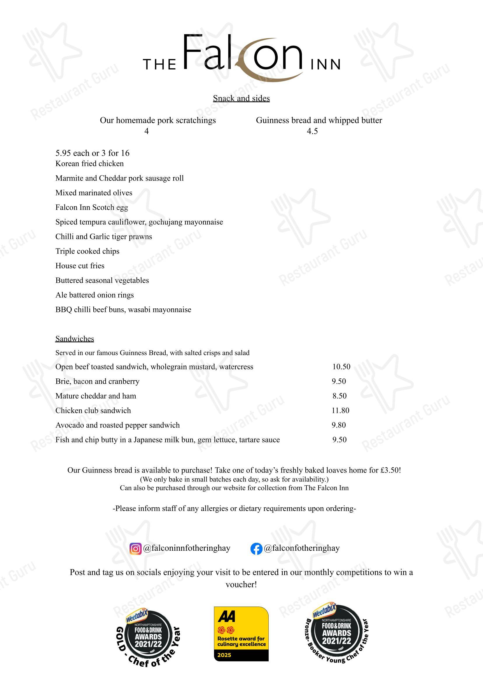 The Falcon Inn в Фотерингее - Lunch Menu