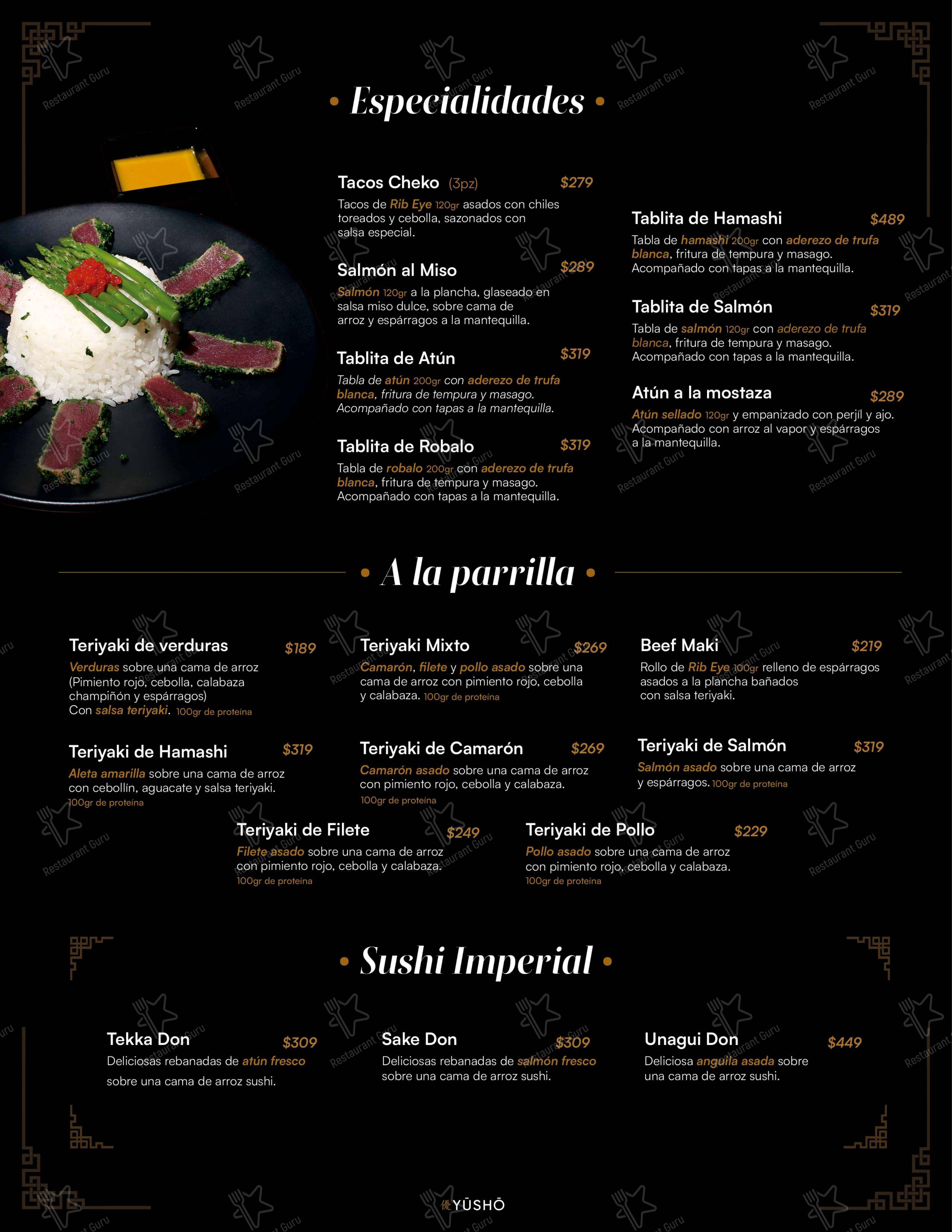 Yusho в Тескоко де Мора - Меню