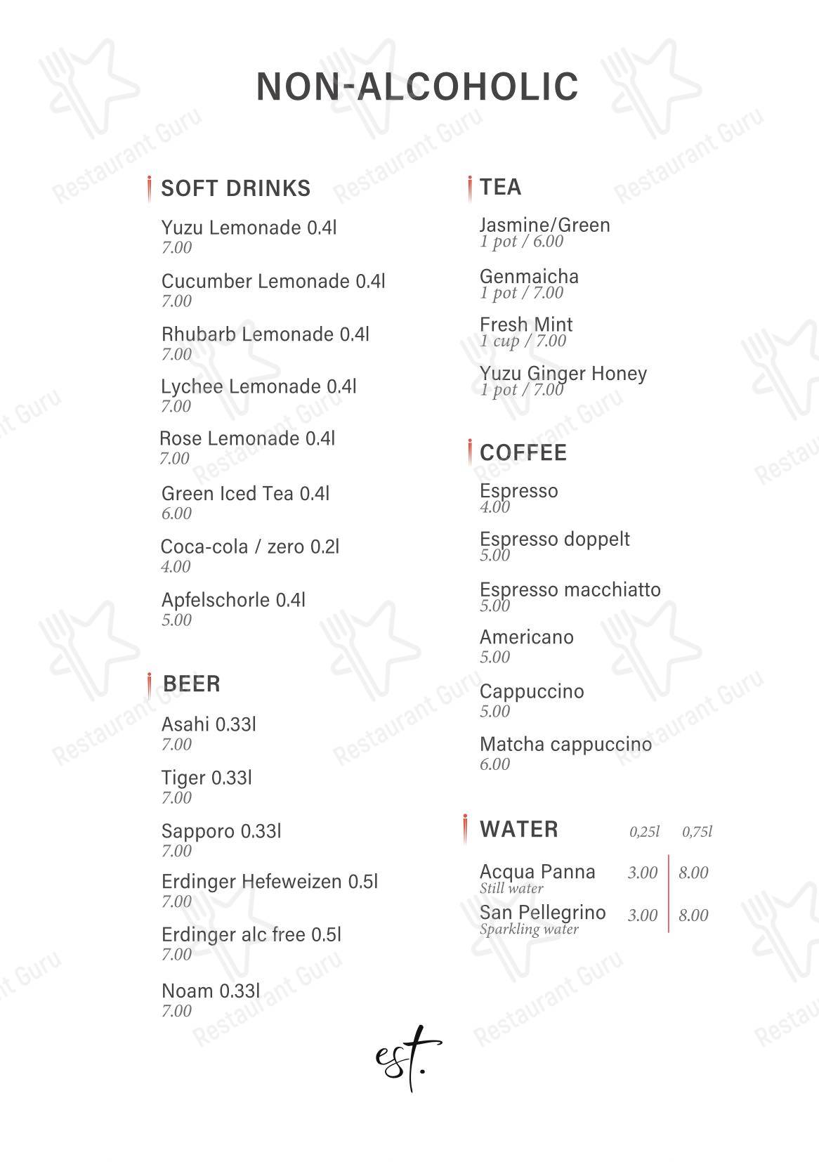 est. Japanese Restaurant в Берлине - Меню