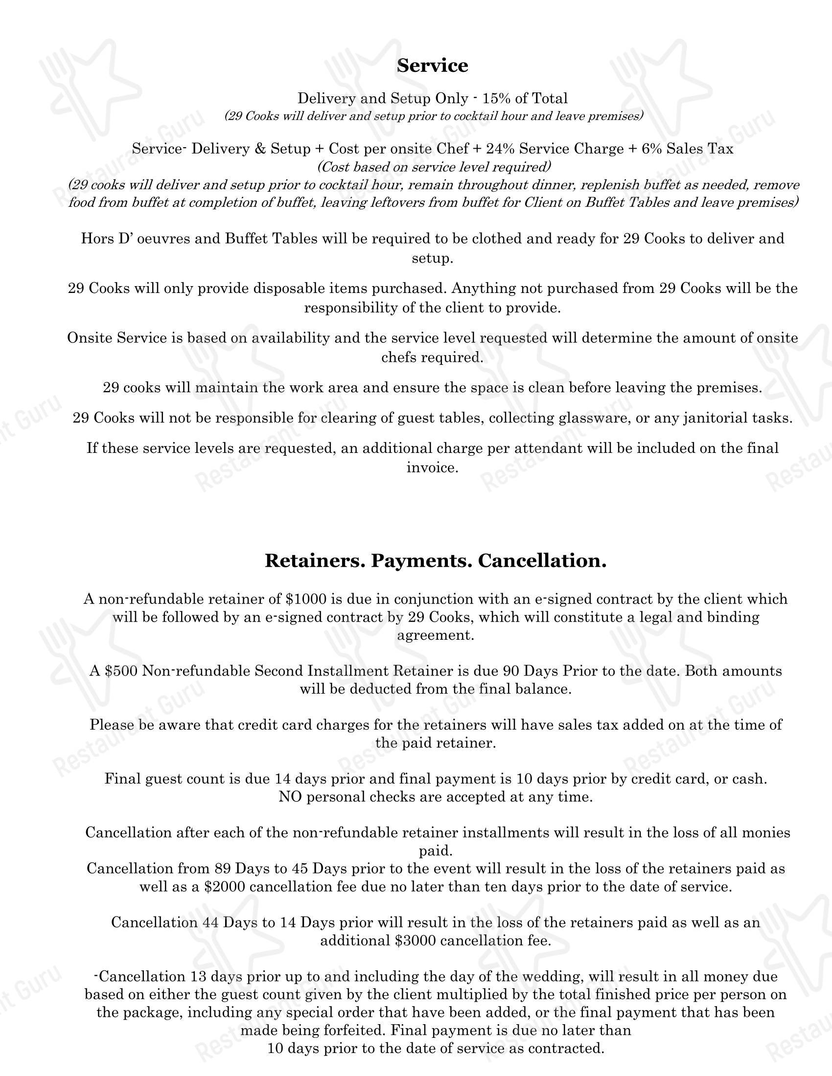 Takeaway Menu 29 Cooks Catering в Эммаусе