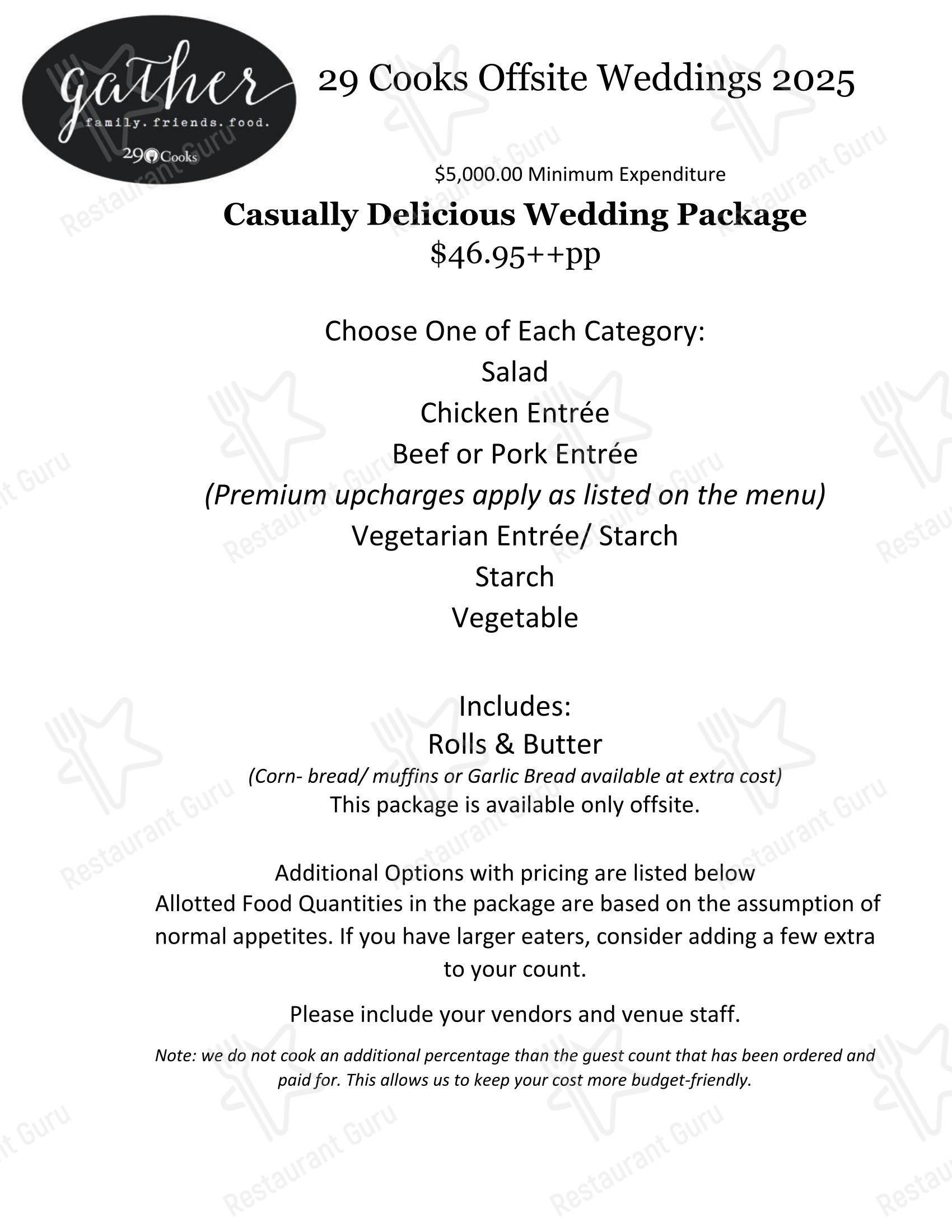 Меню 29 Cooks Catering - Takeaway Menu