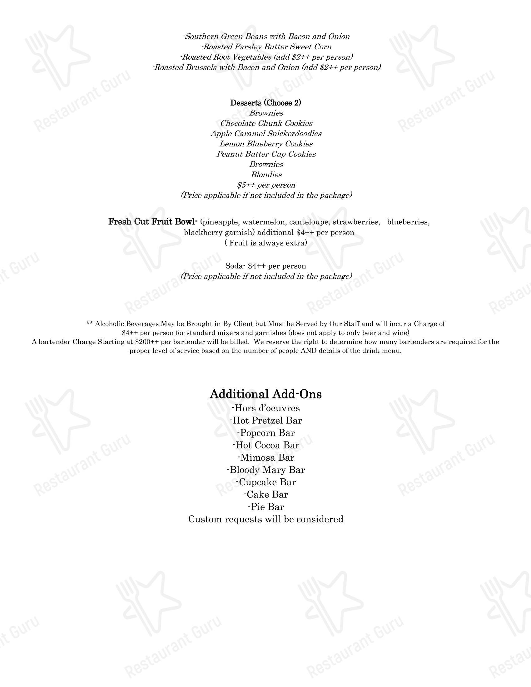 29 Cooks Catering в Эммаусе - Dinner Menu