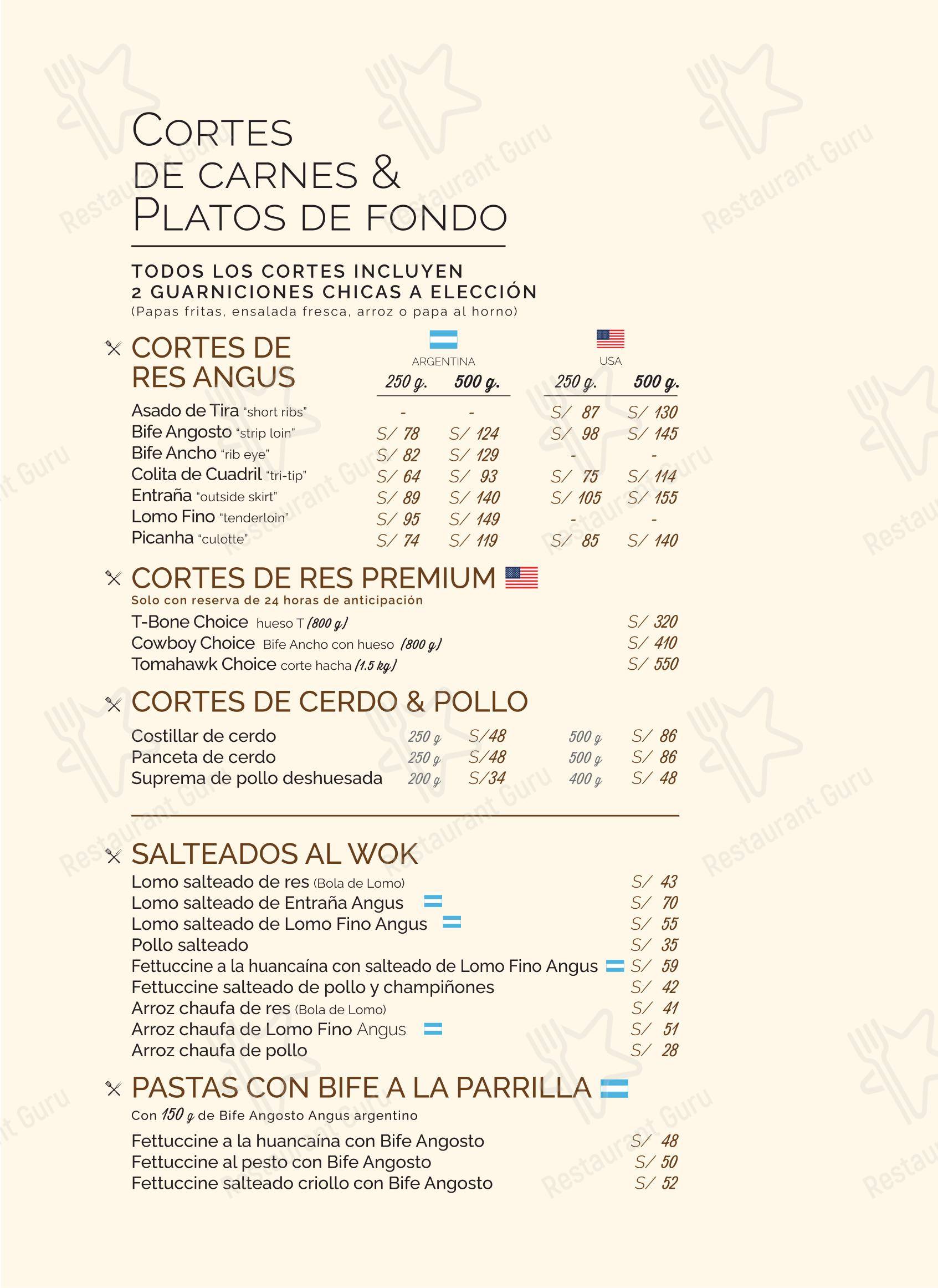 Меню ресторана A LOS BIFES - Parrilla Bar - Меню