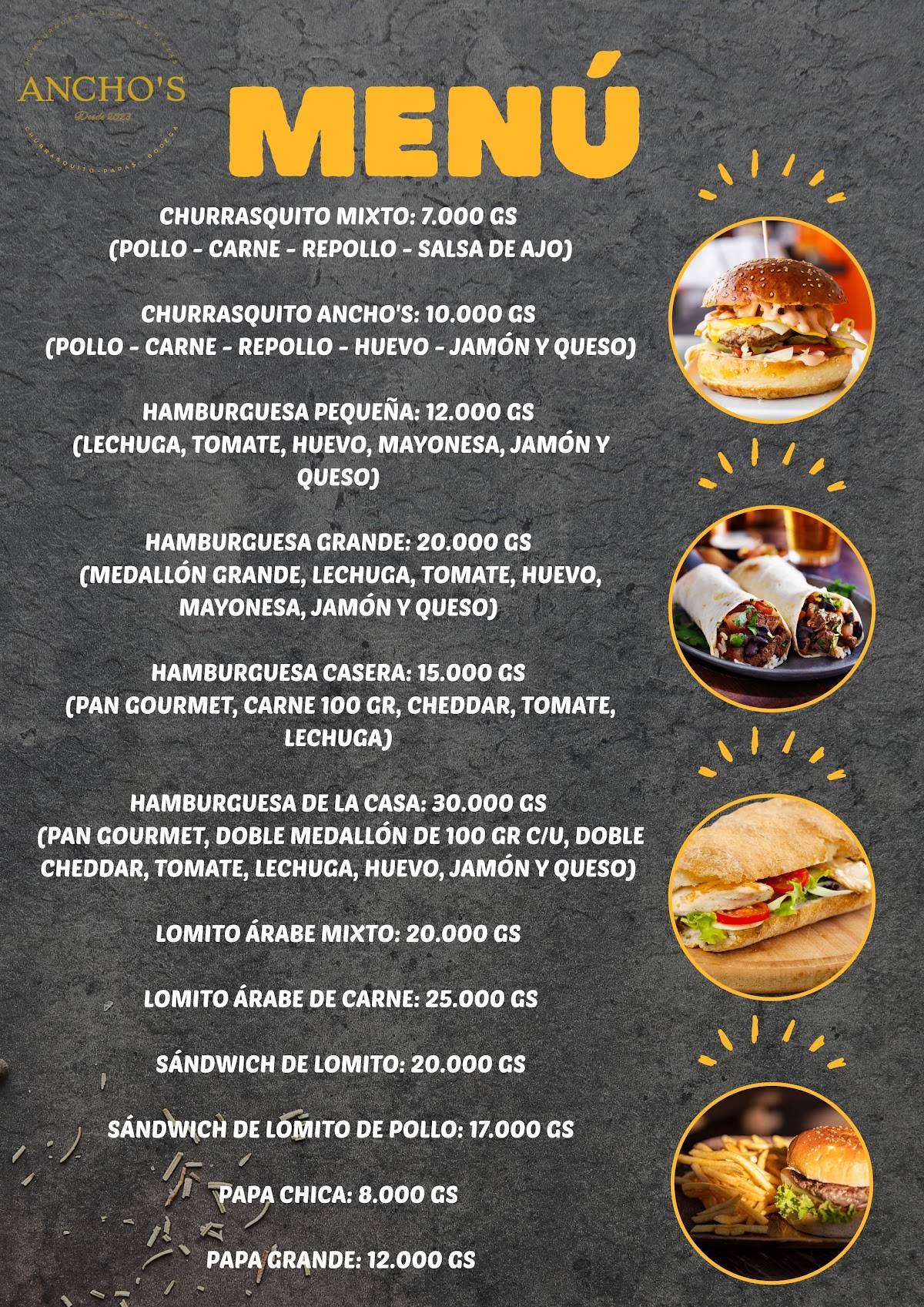 ANCHO'S BURGUER меню