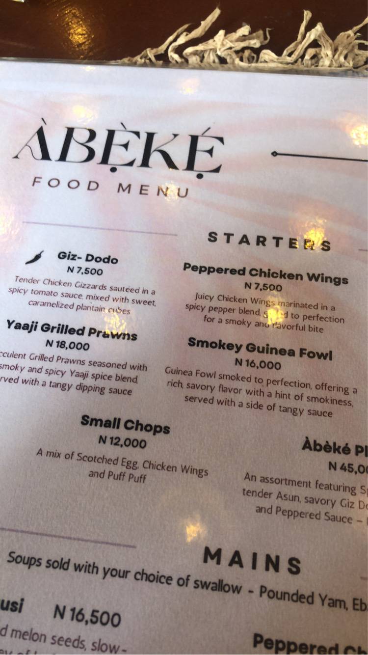 Abeke Rooftop меню