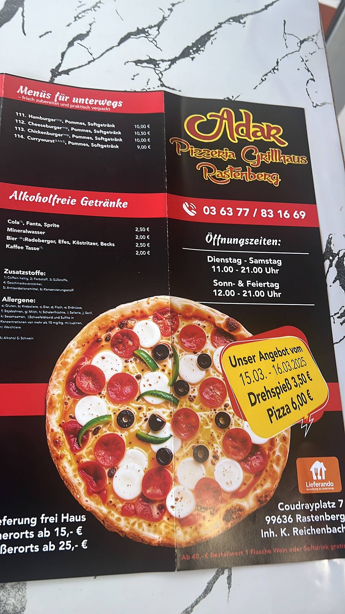 Adar Pizzeria & Grillhaus меню