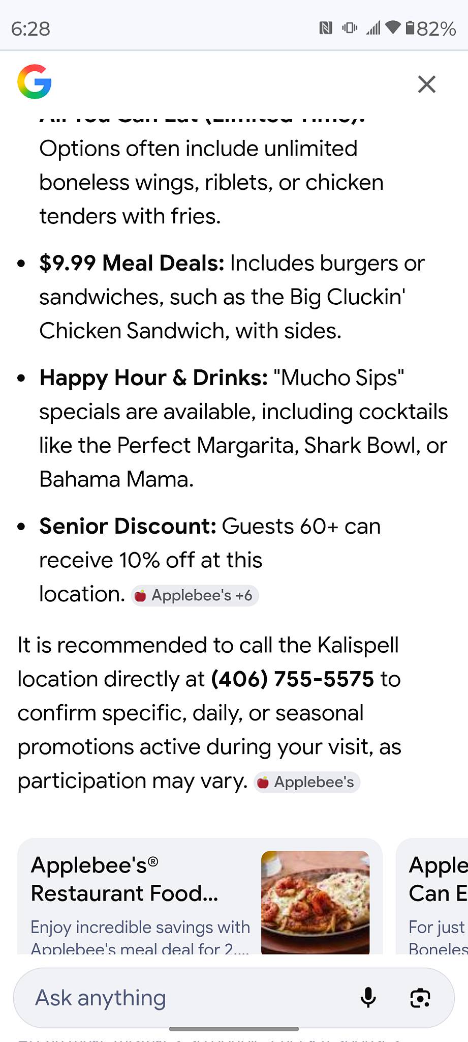 Applebee's Grill + Bar меню