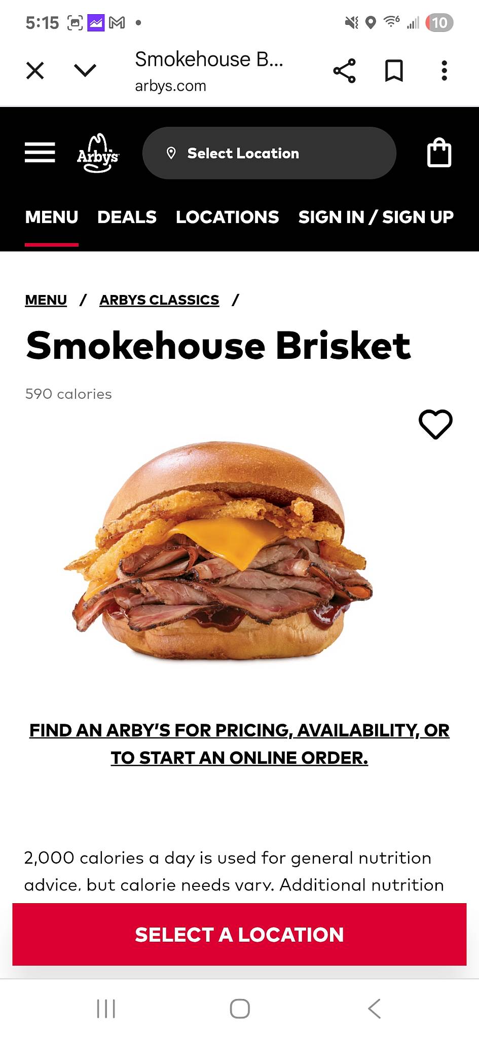 Arby's меню