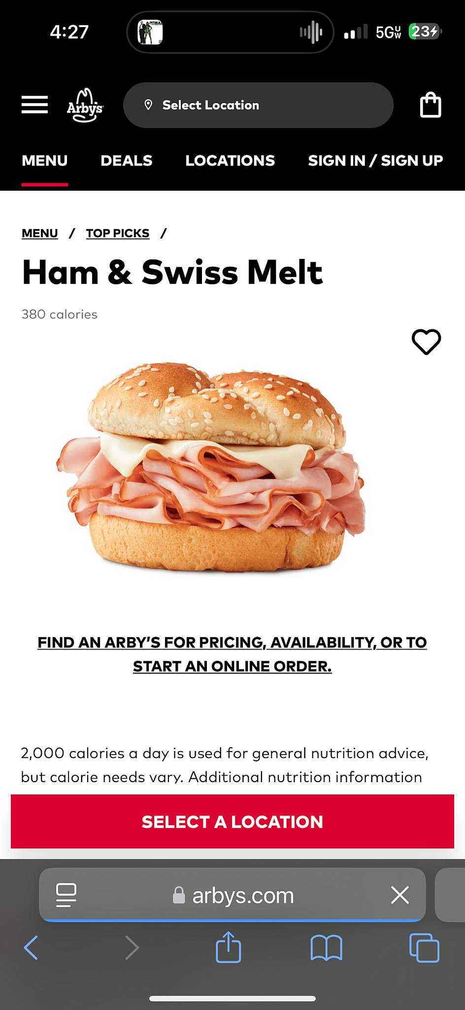 Arby's меню