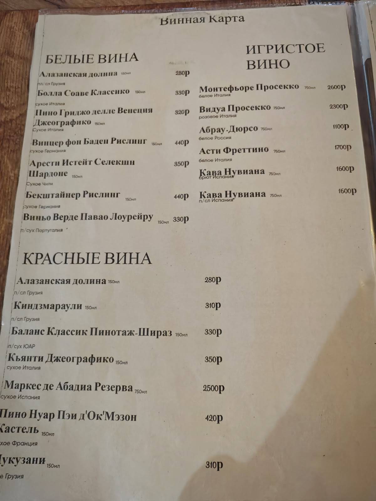 Асти меню