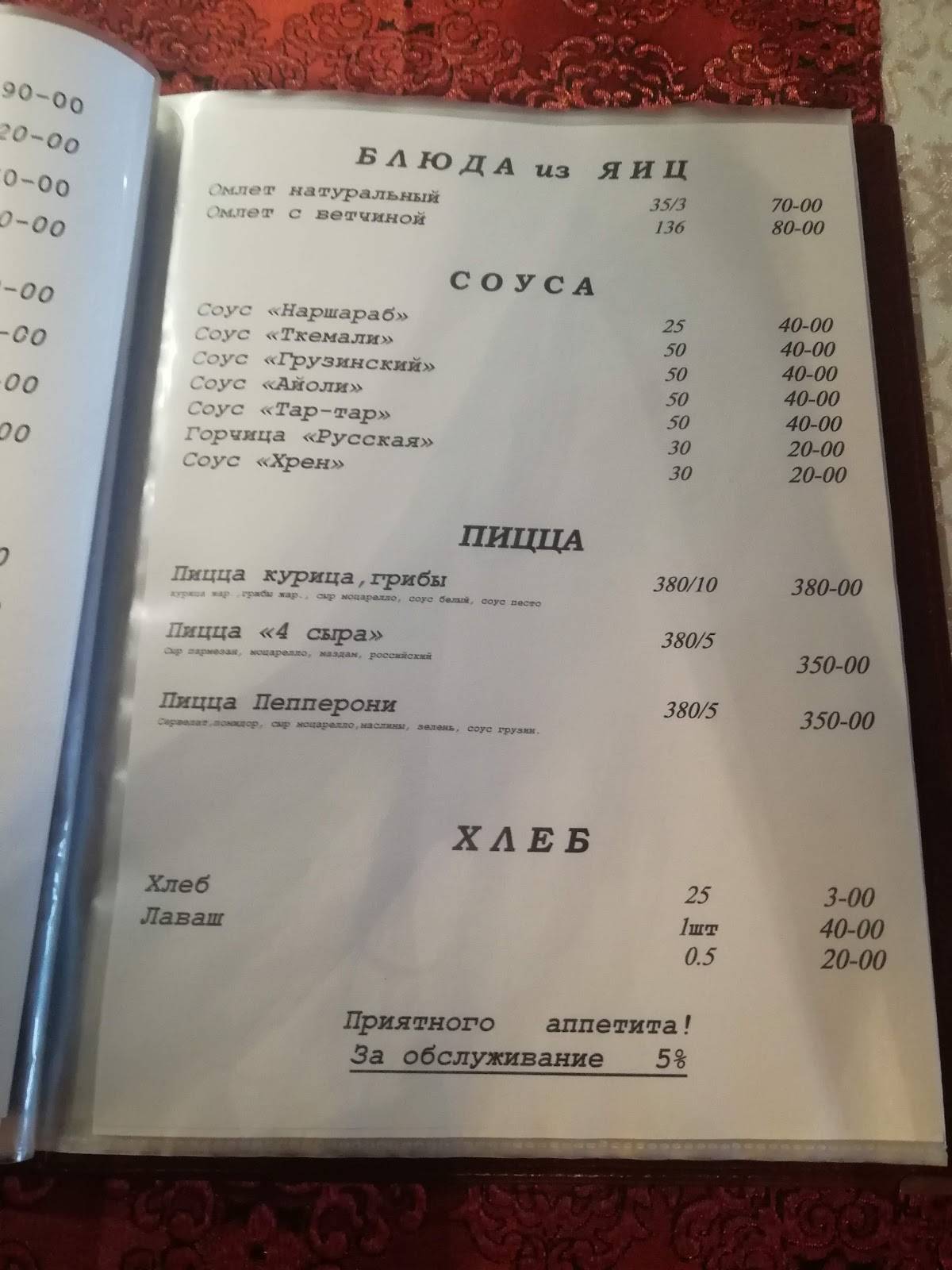 Астория меню