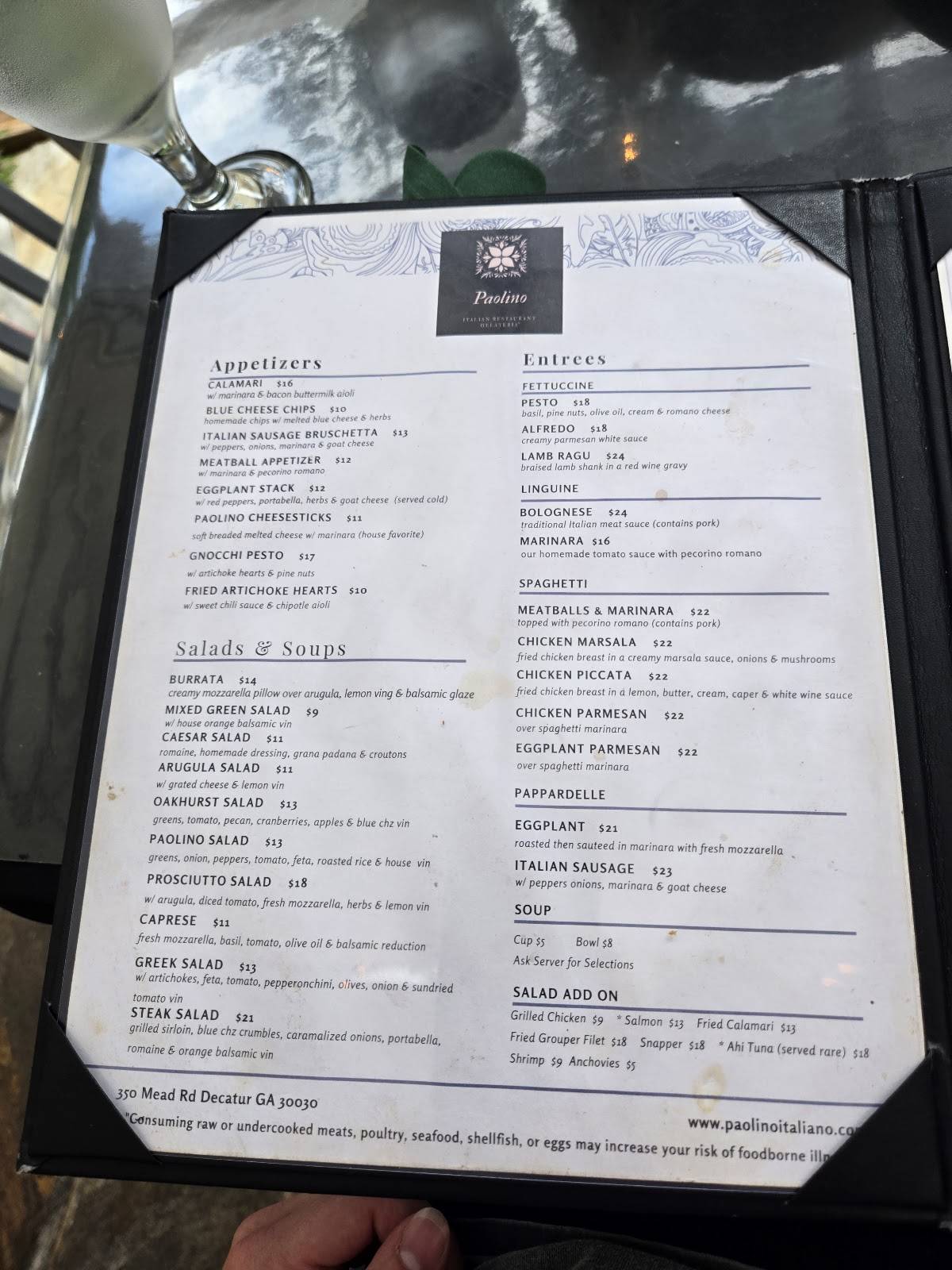 Paolino Italian Restaurant меню