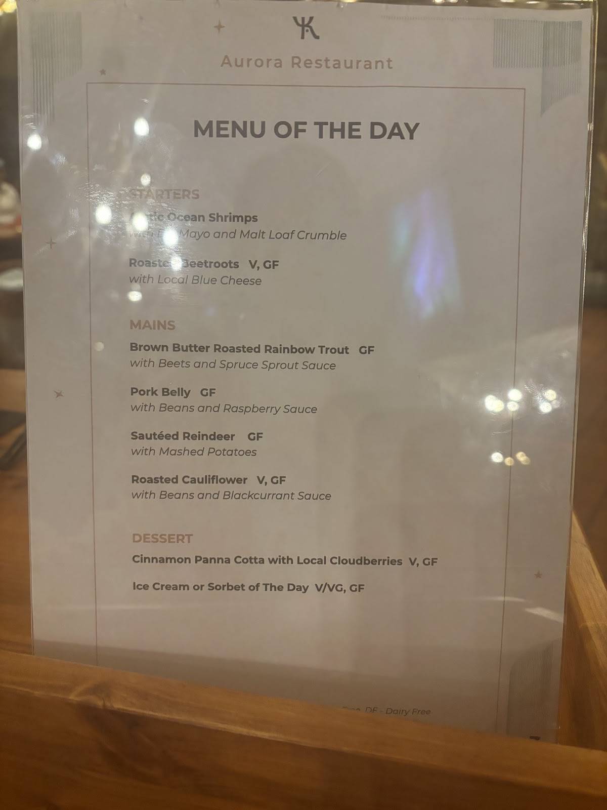 Aurora Restaurant меню