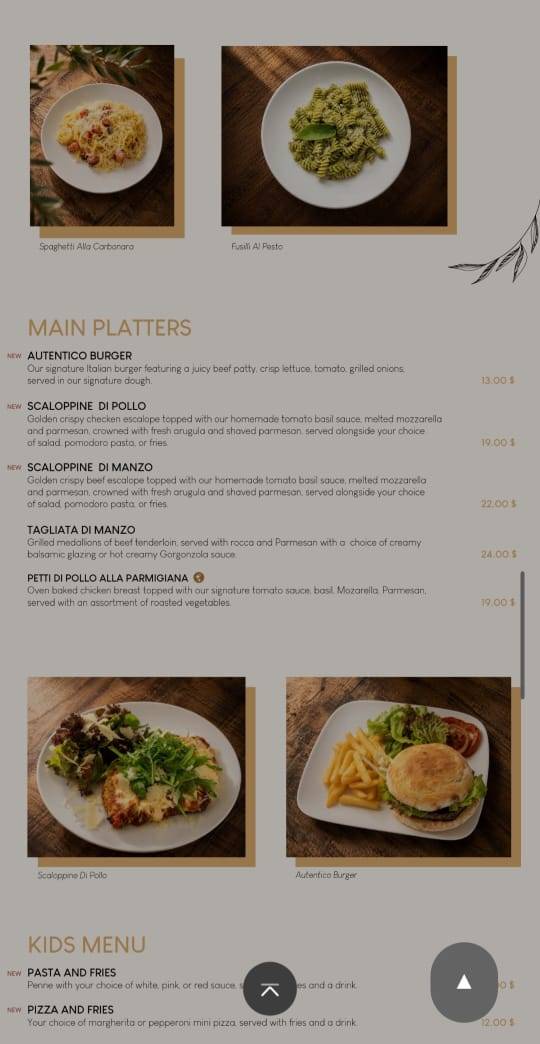 Autentico Ristorante меню