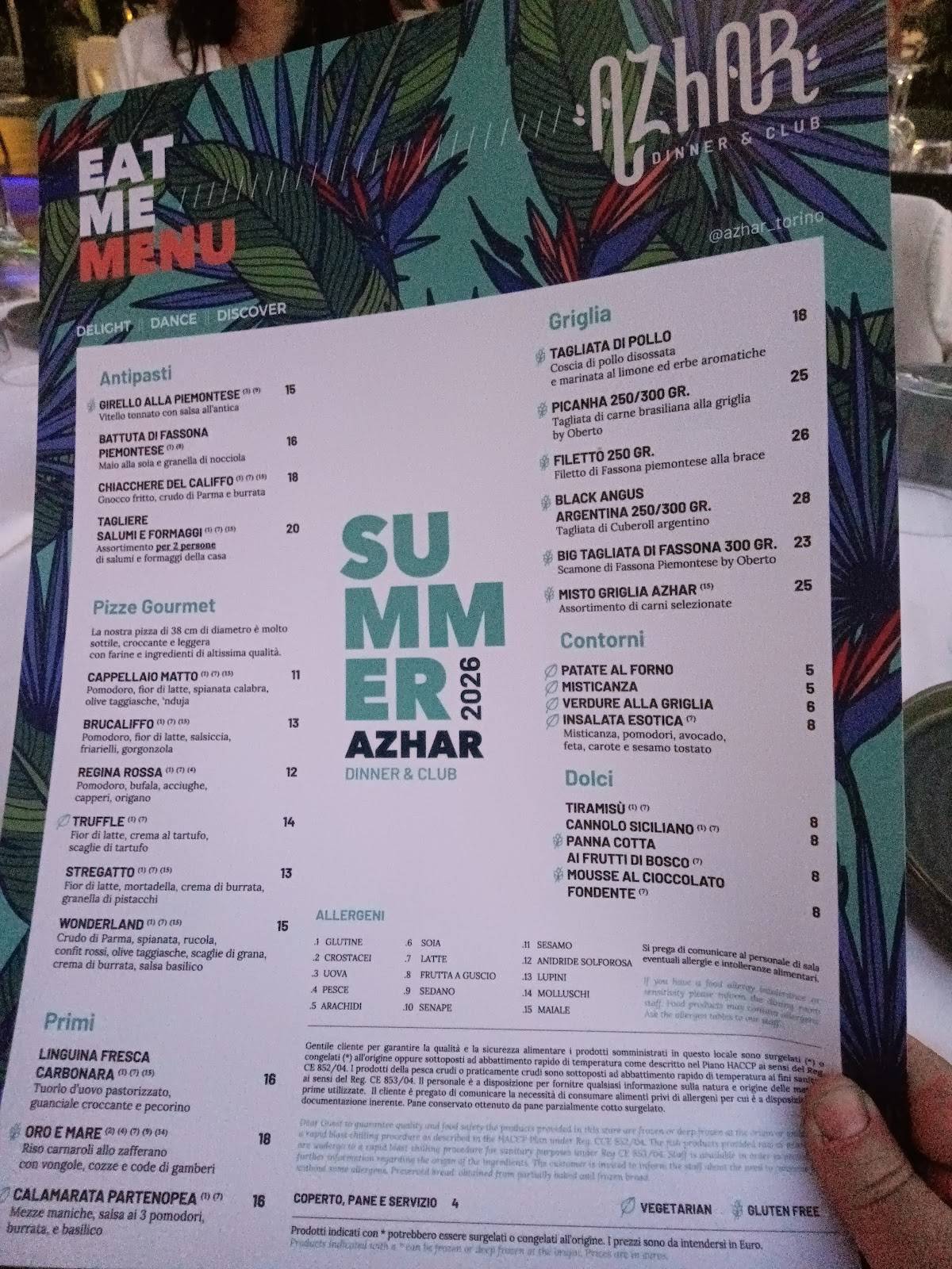 Azhar Dinner&Club меню