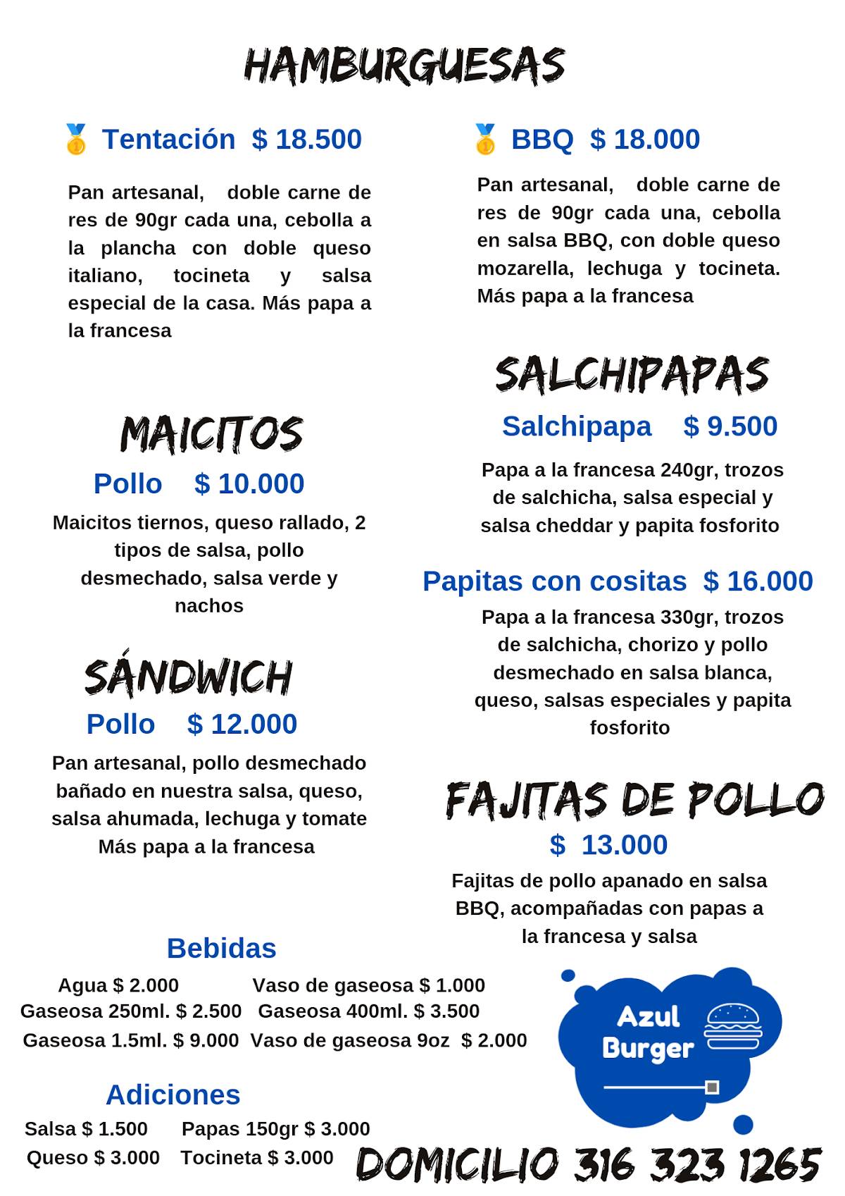 Azul Burger меню