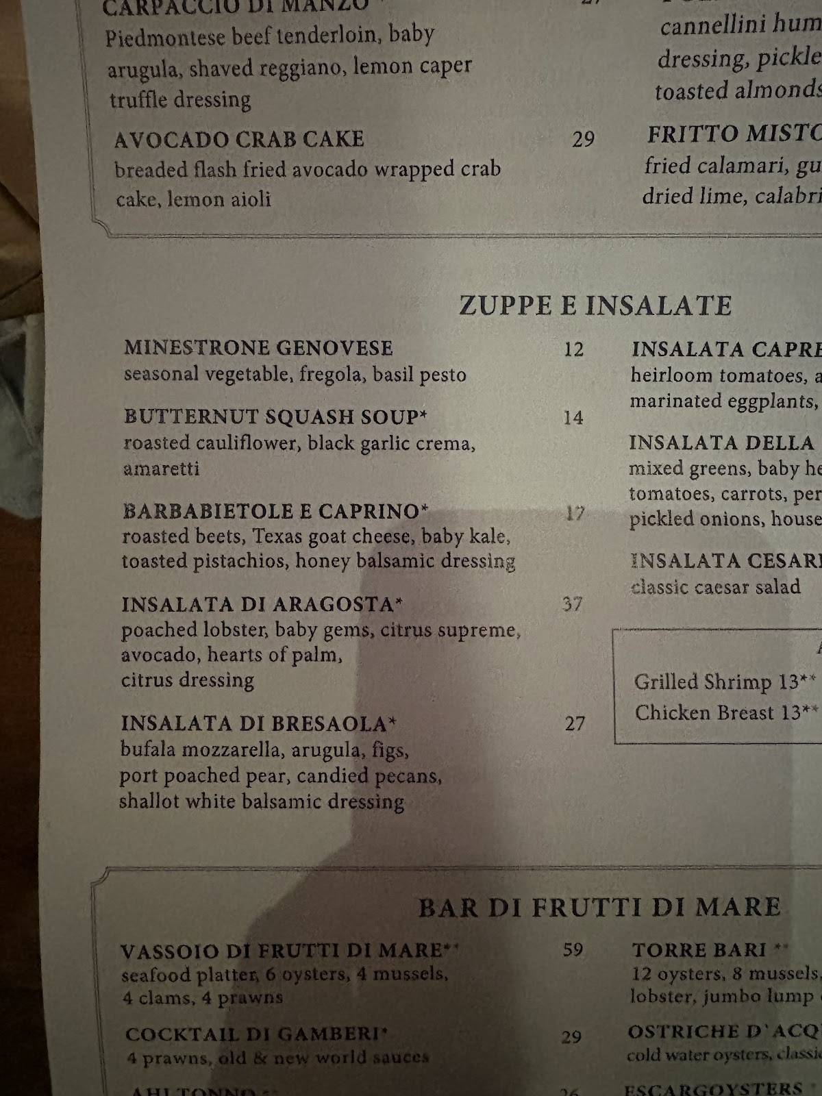 BARI Ristorante меню